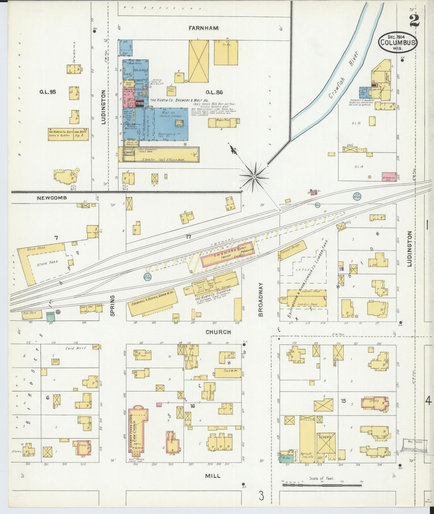 Sanborn Fire Insurance Map from Columbus, Columbia and Dodge County, Wisconsin (1904), Sheet #0002 - Historic Sanborn Fire Insurance Map Print, vintage old map wall art, antique decor, genealogy gift, Wisconsin Wisconsin map