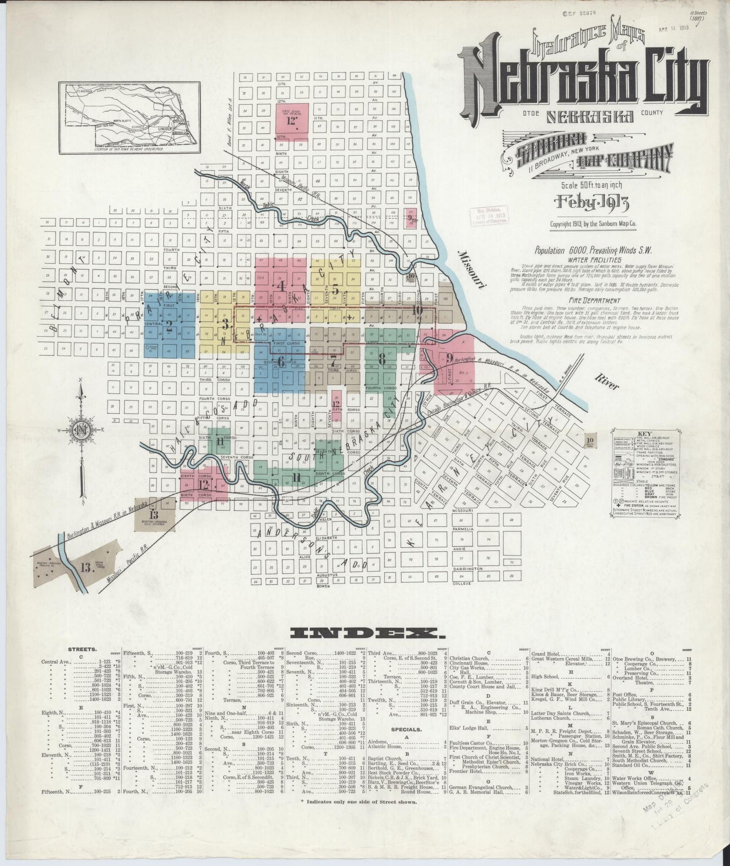 Sanborn Fire Insurance Map from Nebraska City, Otoe County, Nebraska. (1913) – Historic Sanborn Fire Insurance Map Print