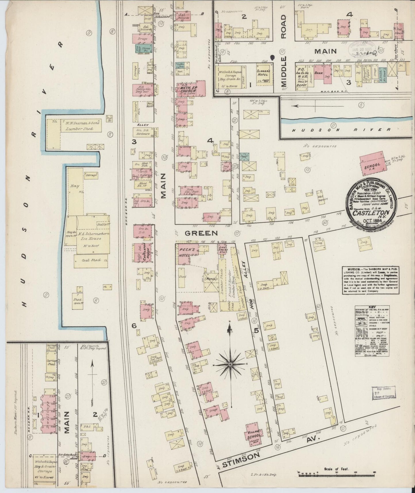 Sanborn Fire Insurance Map from Castleton On Hudson, Rensselaer County, New York. (1884) – Historic Sanborn Fire Insurance Map Print