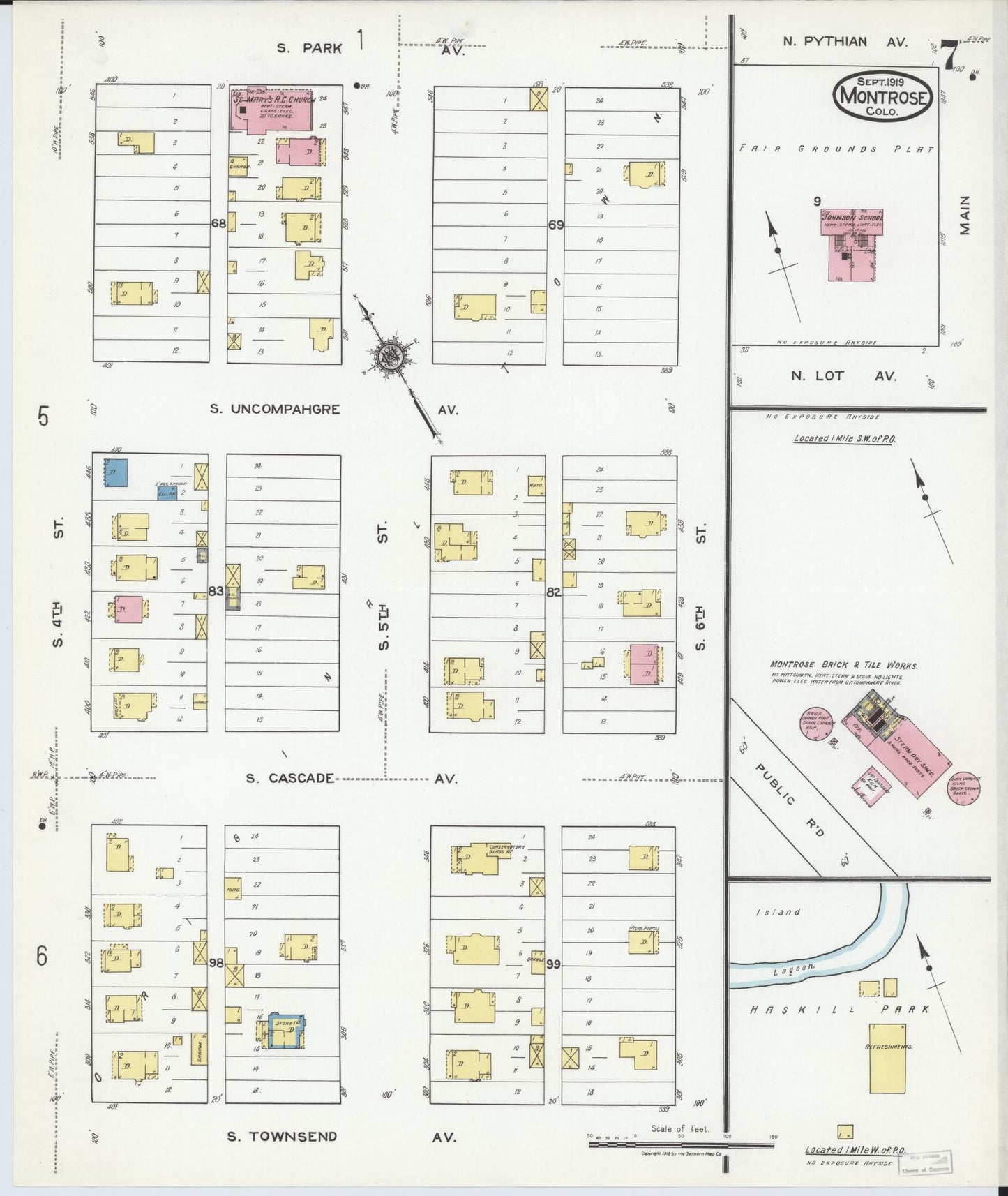 Sanborn Fire Insurance Map from Montrose, Montrose County, Colorado (1919), Sheet #0007 - Historic Sanborn Fire Insurance Map Print, vintage old map wall art, antique decor, genealogy gift, Colorado Colorado map