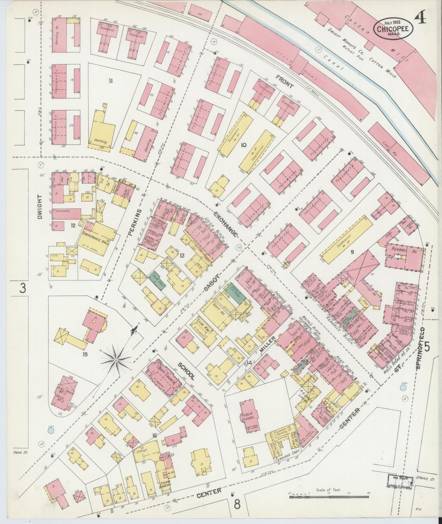 Sanborn Fire Insurance Map from Chicopee, Hampden County, Massachusetts (1902), Sheet #0004 - Historic Sanborn Fire Insurance Map Print, vintage old map wall art, antique decor, genealogy gift, Massachusetts Massachusetts map