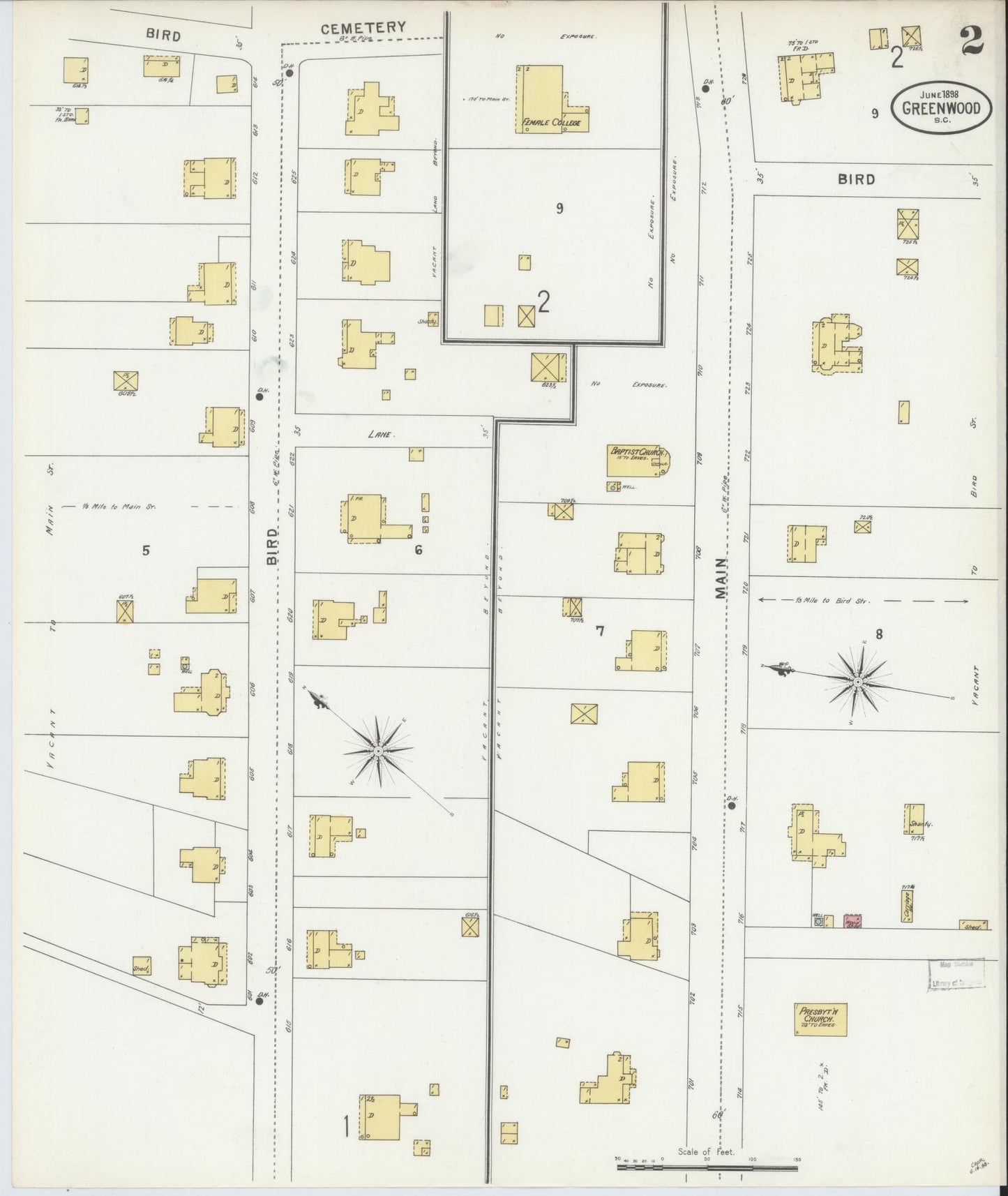 Sanborn Fire Insurance Map from Greenwood, Greenwood County, South Carolina (1898), Sheet #0002 - Historic Sanborn Fire Insurance Map Print, vintage old map wall art, antique decor, genealogy gift, South Carolina South Carolina map