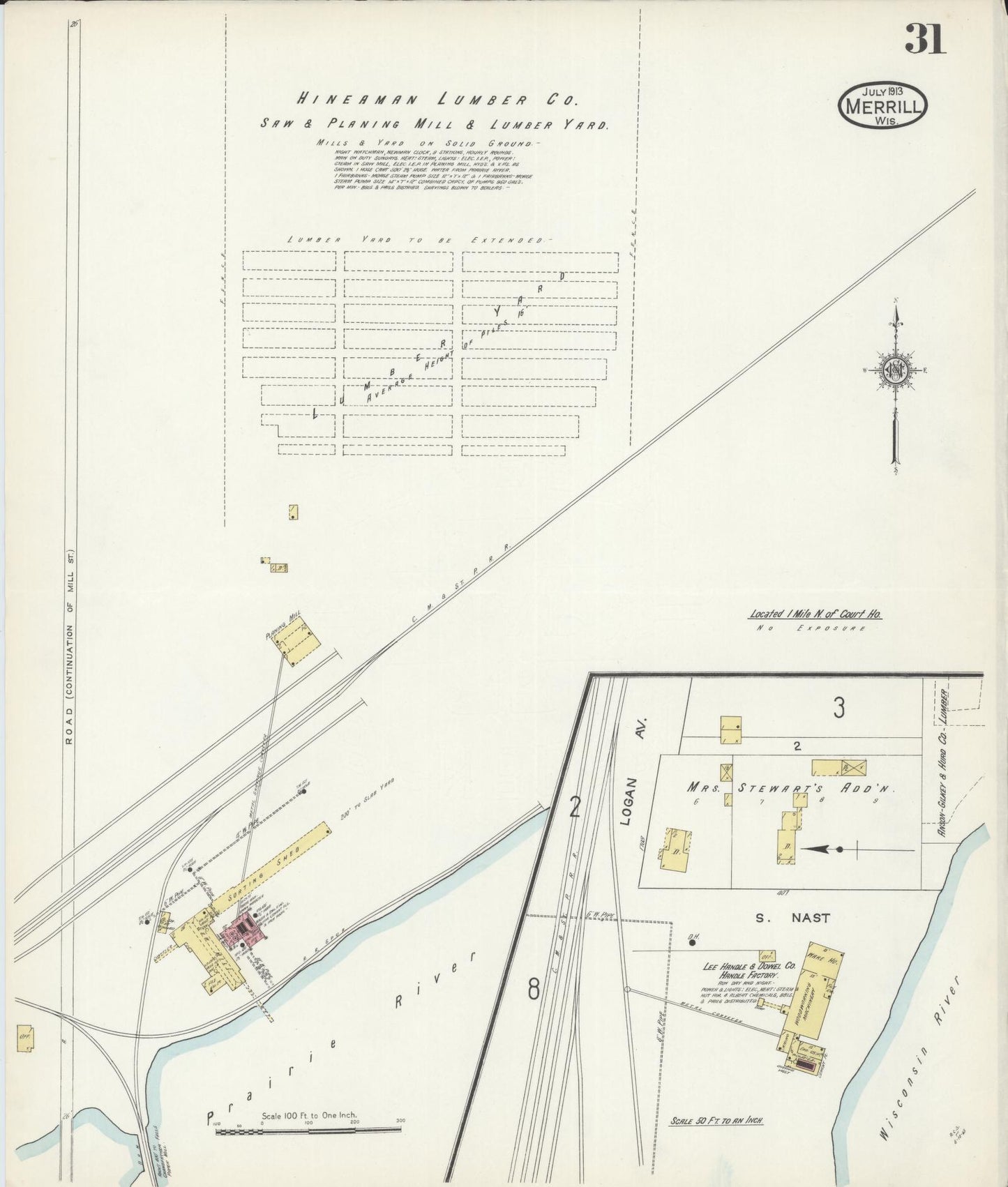 Sanborn Fire Insurance Map from Merrill, Lincoln County, Wisconsin (1913), Sheet #0031 - Historic Sanborn Fire Insurance Map Print, vintage old map wall art, antique decor, genealogy gift, Wisconsin Wisconsin map