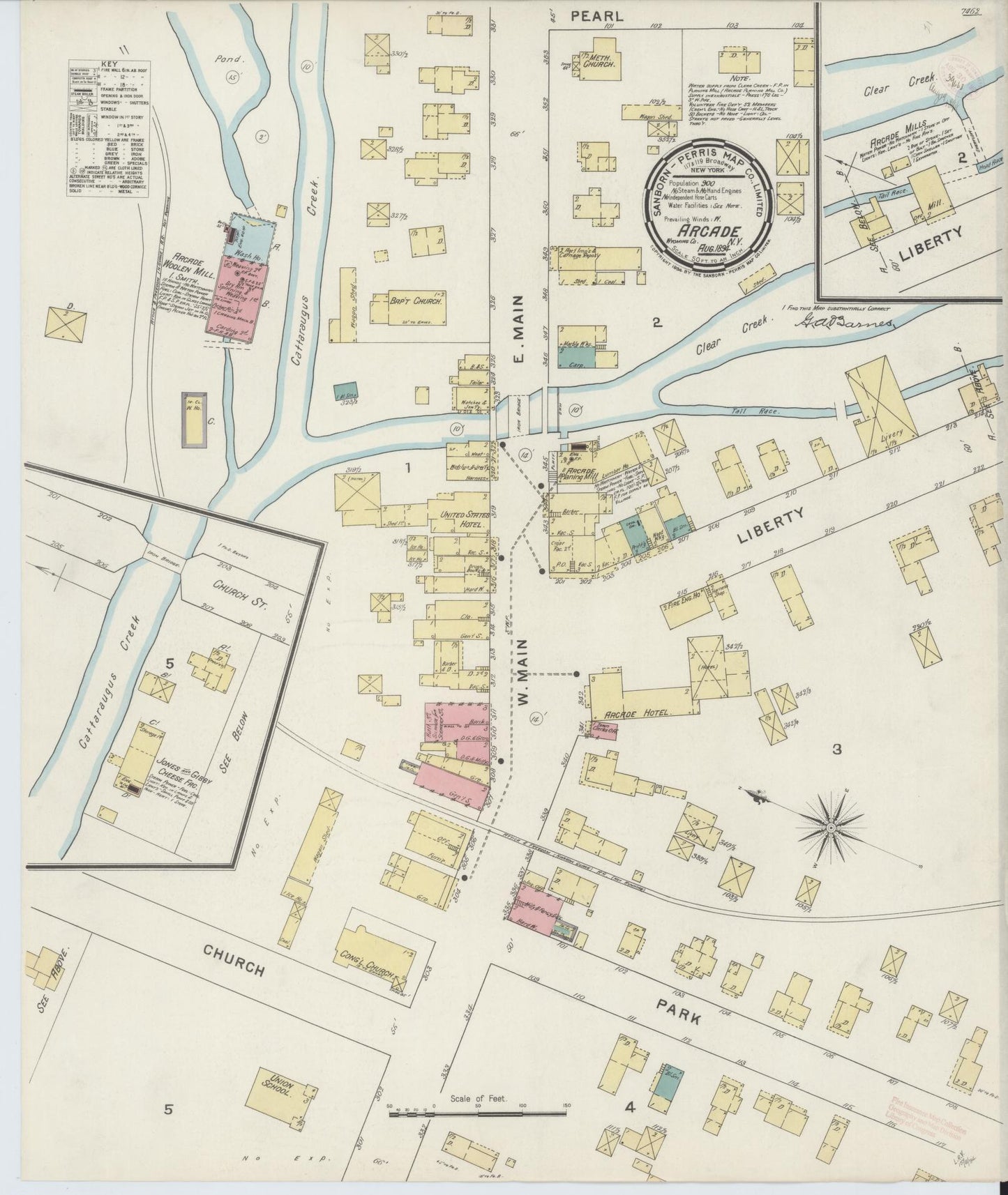 Sanborn Fire Insurance Map from Arcade, Wyoming County, New York (1894), Sheet #0001 - Historic Sanborn Fire Insurance Map Print, vintage old map wall art, antique decor, genealogy gift, Arcade Wyoming map