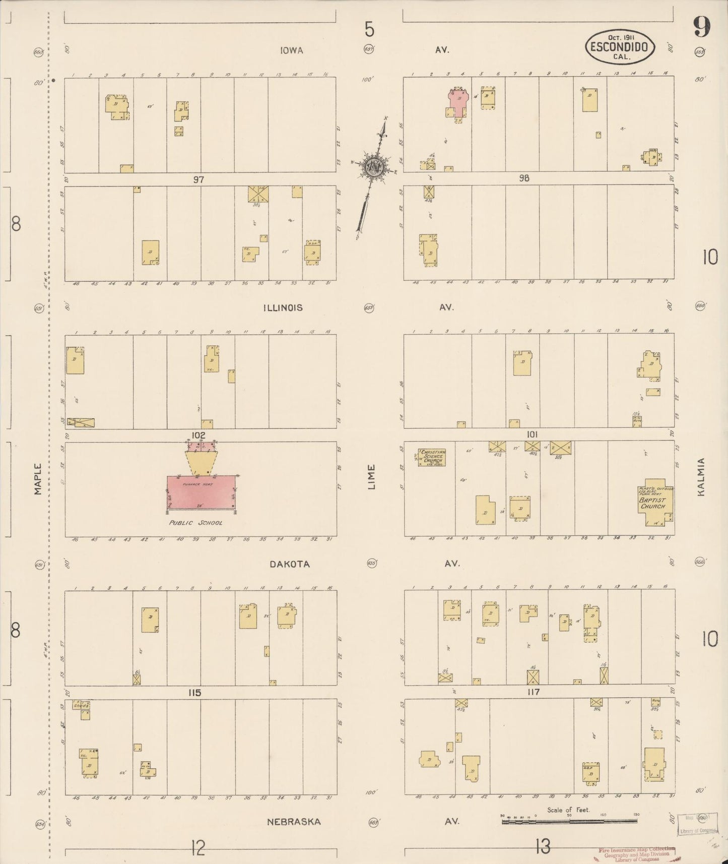Sanborn Fire Insurance Map from Escondido, San Diego County, California (1911), Sheet #0009 - Historic Sanborn Fire Insurance Map Print, vintage old map wall art, antique decor, genealogy gift, California California map
