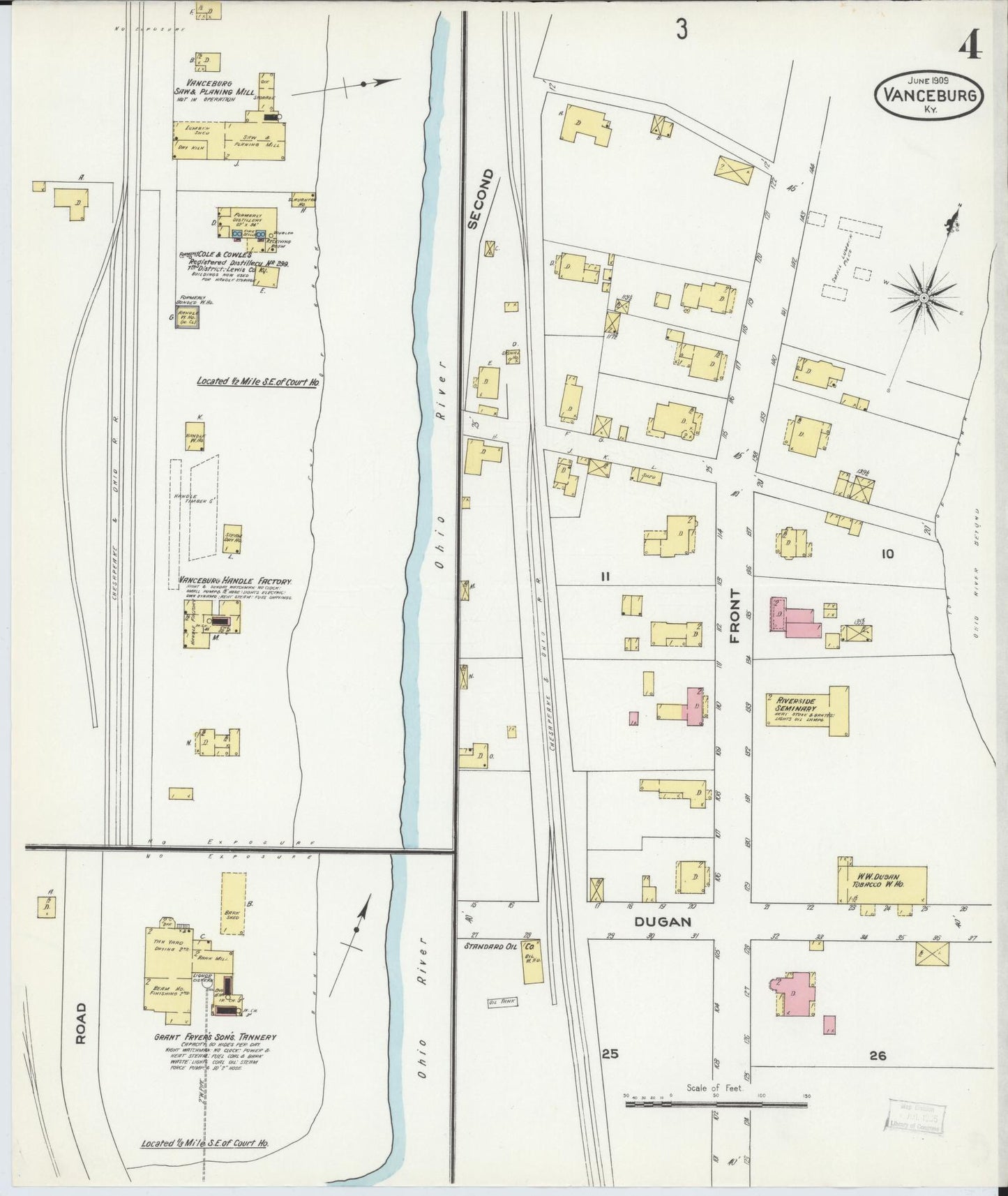 Sanborn Fire Insurance Map from Vanceburg, Lewis County, Kentucky (1909), Sheet #0004 - Historic Sanborn Fire Insurance Map Print, vintage old map wall art, antique decor, genealogy gift, Kentucky Kentucky map