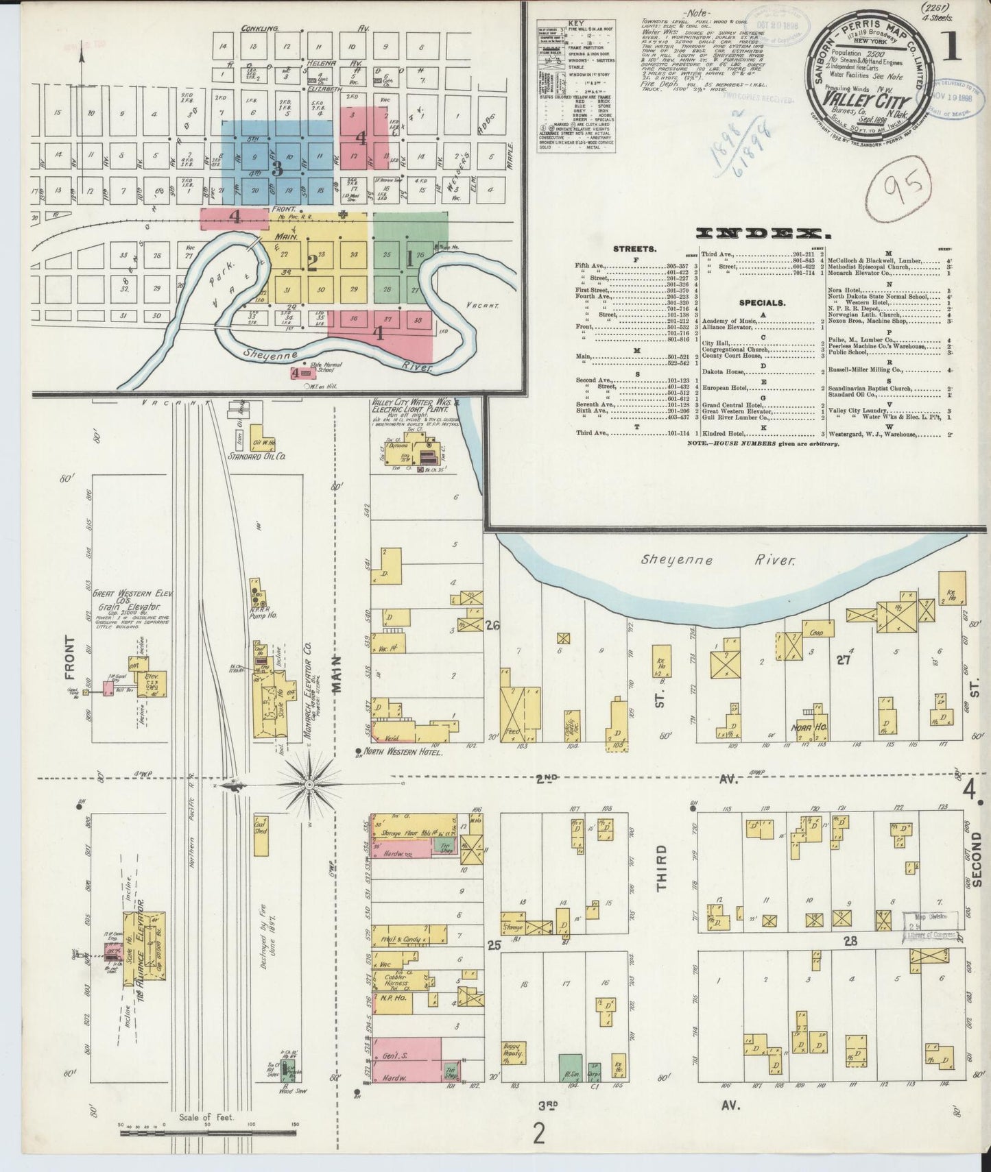 Sanborn Fire Insurance Map from Valley City, Barnes County, North Dakota (1898), Sheet #0001 - Historic Sanborn Fire Insurance Map Print, vintage old map wall art, antique decor, genealogy gift, North Dakota North Dakota map