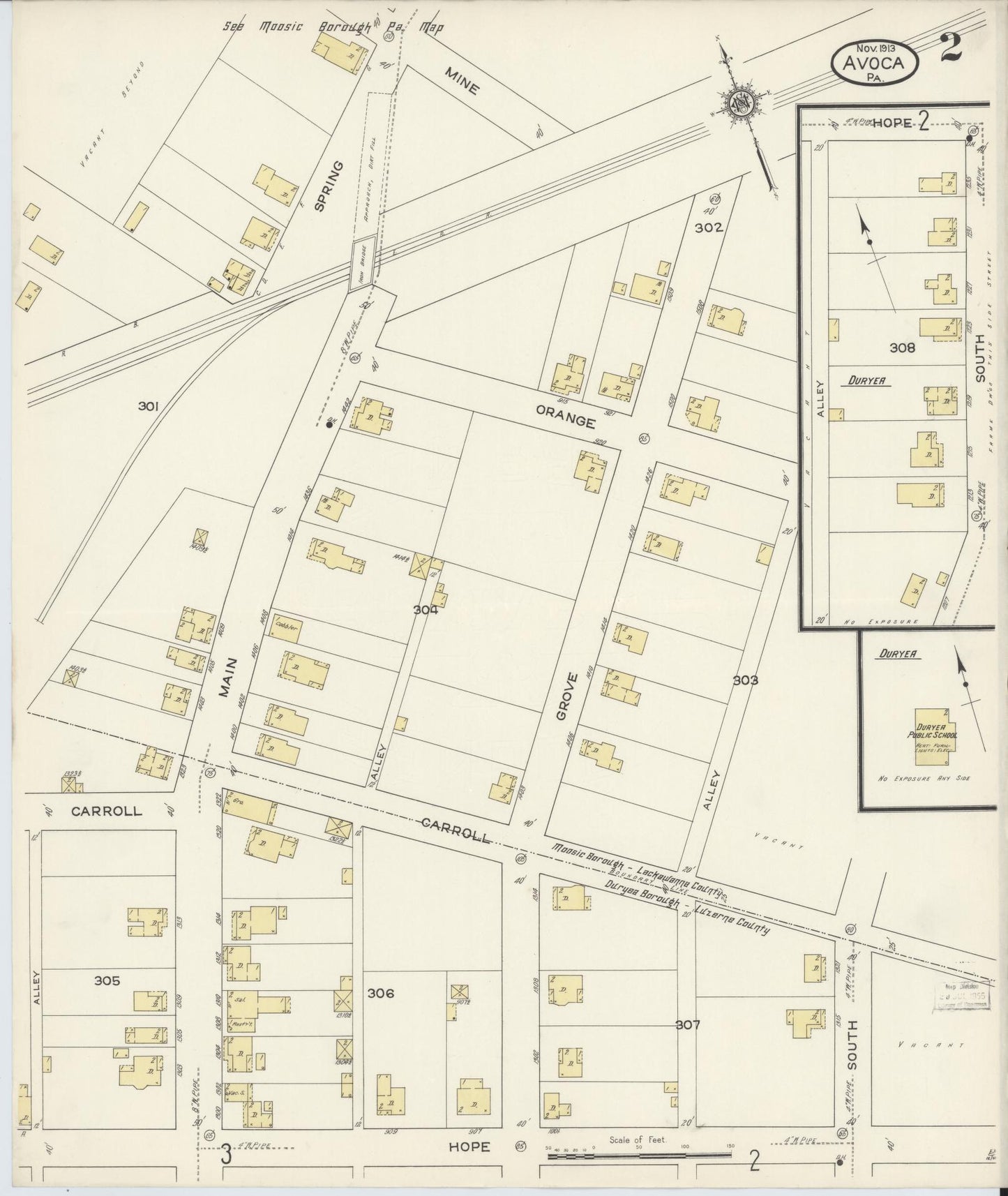 Sanborn Fire Insurance Map from Avoca, Luzerne County, Pennsylvania (1913), Sheet #0002 - Historic Sanborn Fire Insurance Map Print, vintage old map wall art, antique decor, genealogy gift, Pennsylvania Pennsylvania map