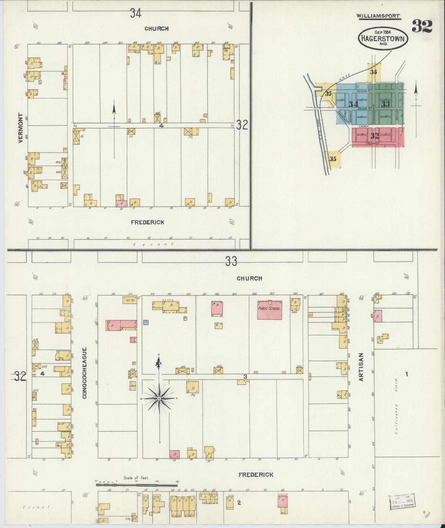 Sanborn Fire Insurance Map from Hagerstown, Washington County, Maryland (1904), Sheet #0032 - Historic Sanborn Fire Insurance Map Print, vintage old map wall art, antique decor, genealogy gift, Maryland Maryland map
