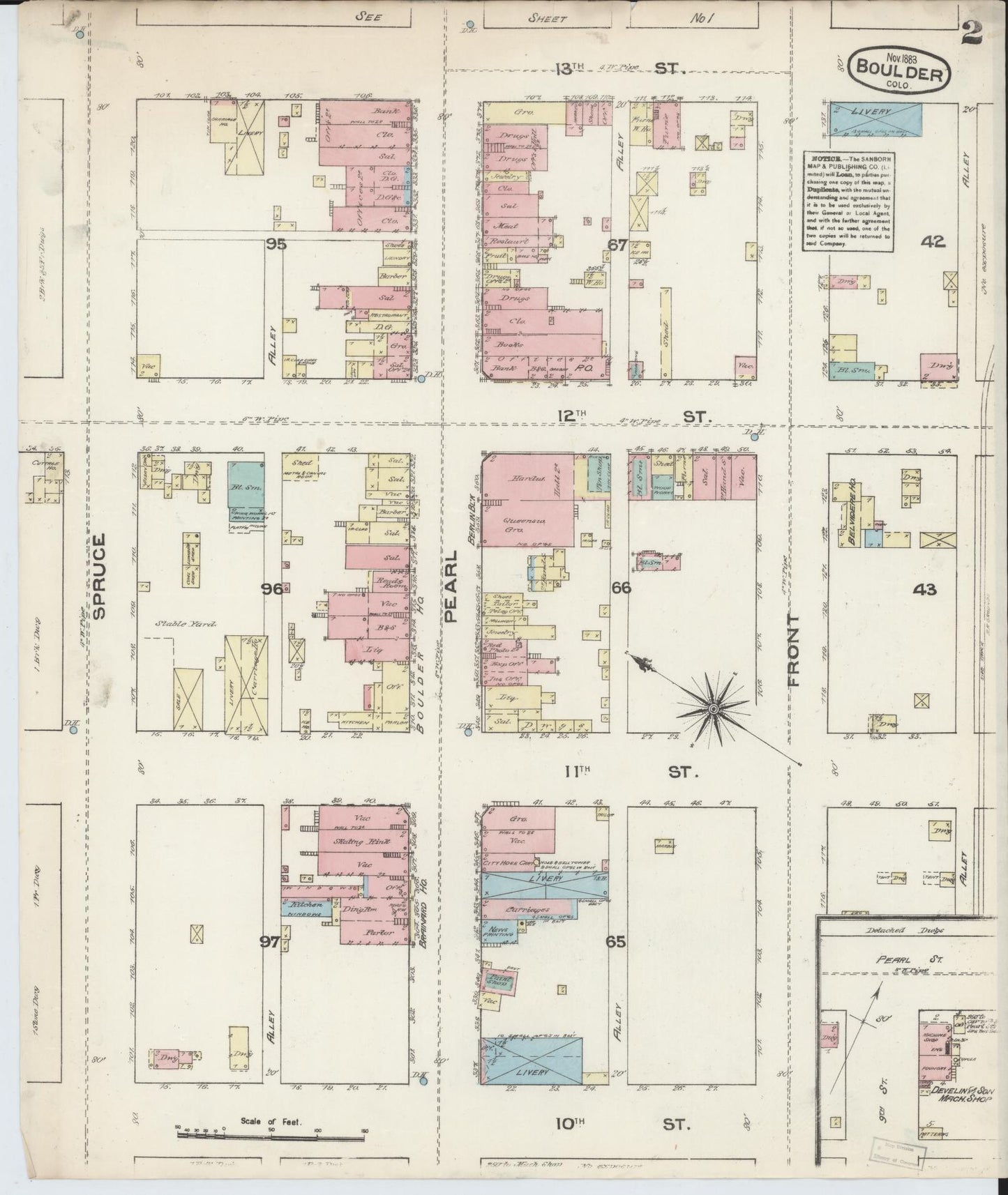 Sanborn Fire Insurance Map from Boulder, Boulder County, Colorado (1883), Sheet #0002 - Complete Map Set gallery image, historic Sanborn map, vintage wall art, Colorado Colorado