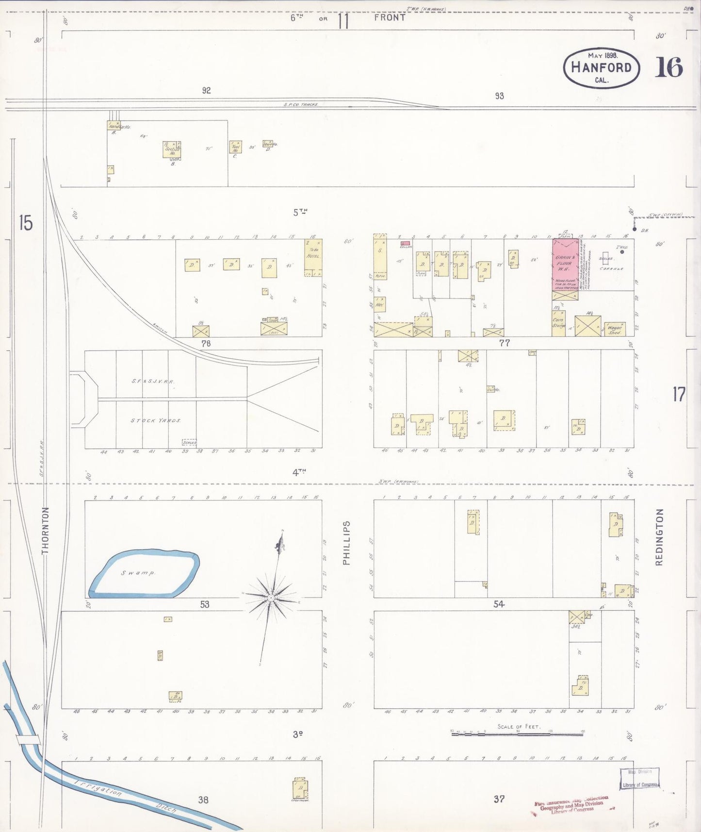 Sanborn Fire Insurance Map from Hanford, Kings County, California (1898), Sheet #0016 - Historic Sanborn Fire Insurance Map Print, vintage old map wall art, antique decor, genealogy gift, California California map