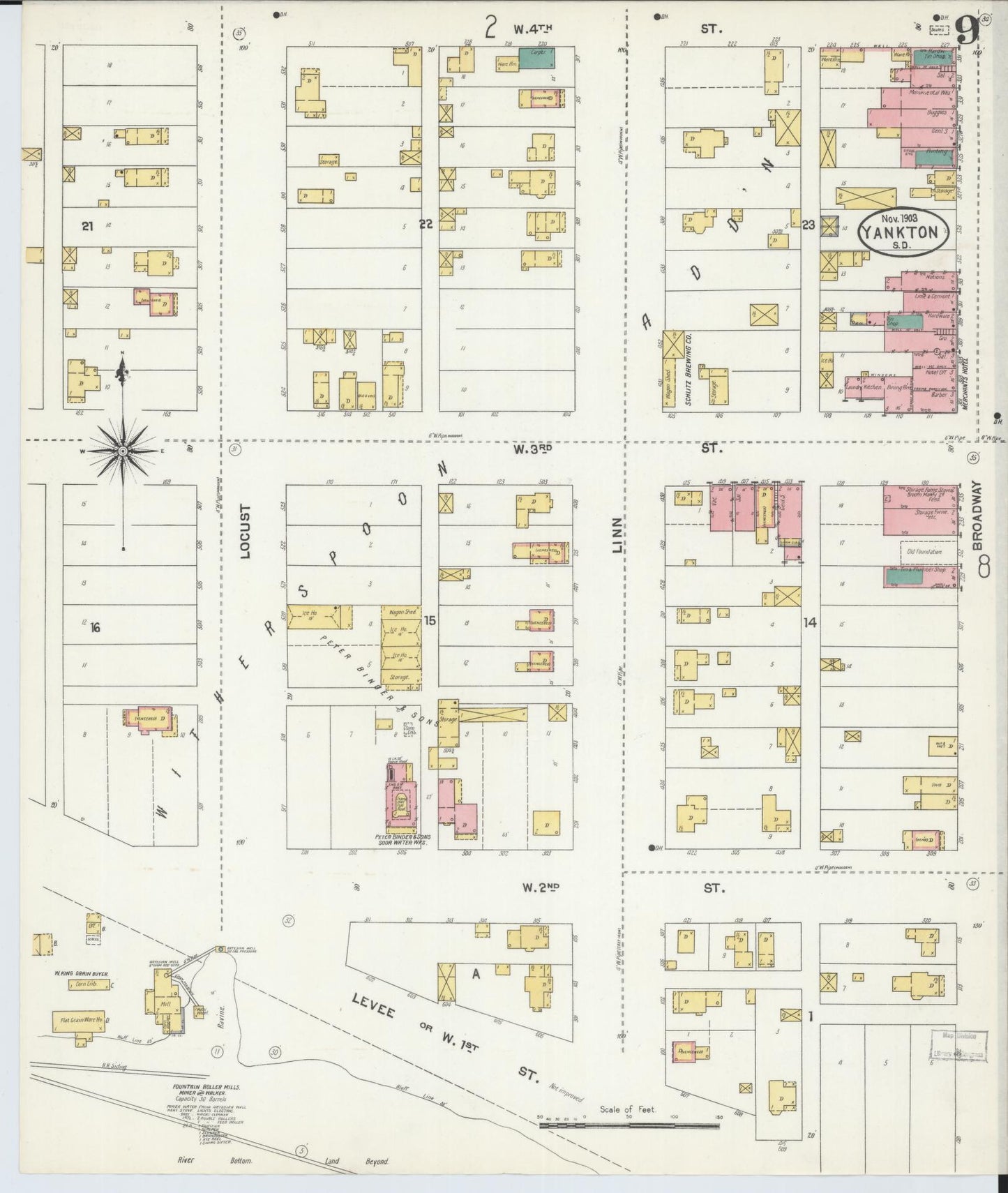 Sanborn Fire Insurance Map from Yankton, Yankton County, South Dakota (1903), Sheet #0008 - Historic Sanborn Fire Insurance Map Print, vintage old map wall art, antique decor, genealogy gift, South Dakota South Dakota map
