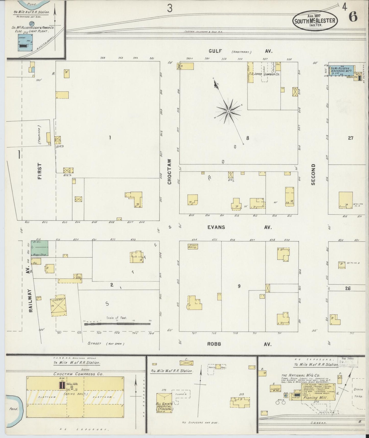 Sanborn Fire Insurance Map from South McAlester, Pittsburg County, Oklahoma (1897), Sheet #0006 - Complete Map Set gallery image, historic Sanborn map, vintage wall art, Oklahoma Oklahoma