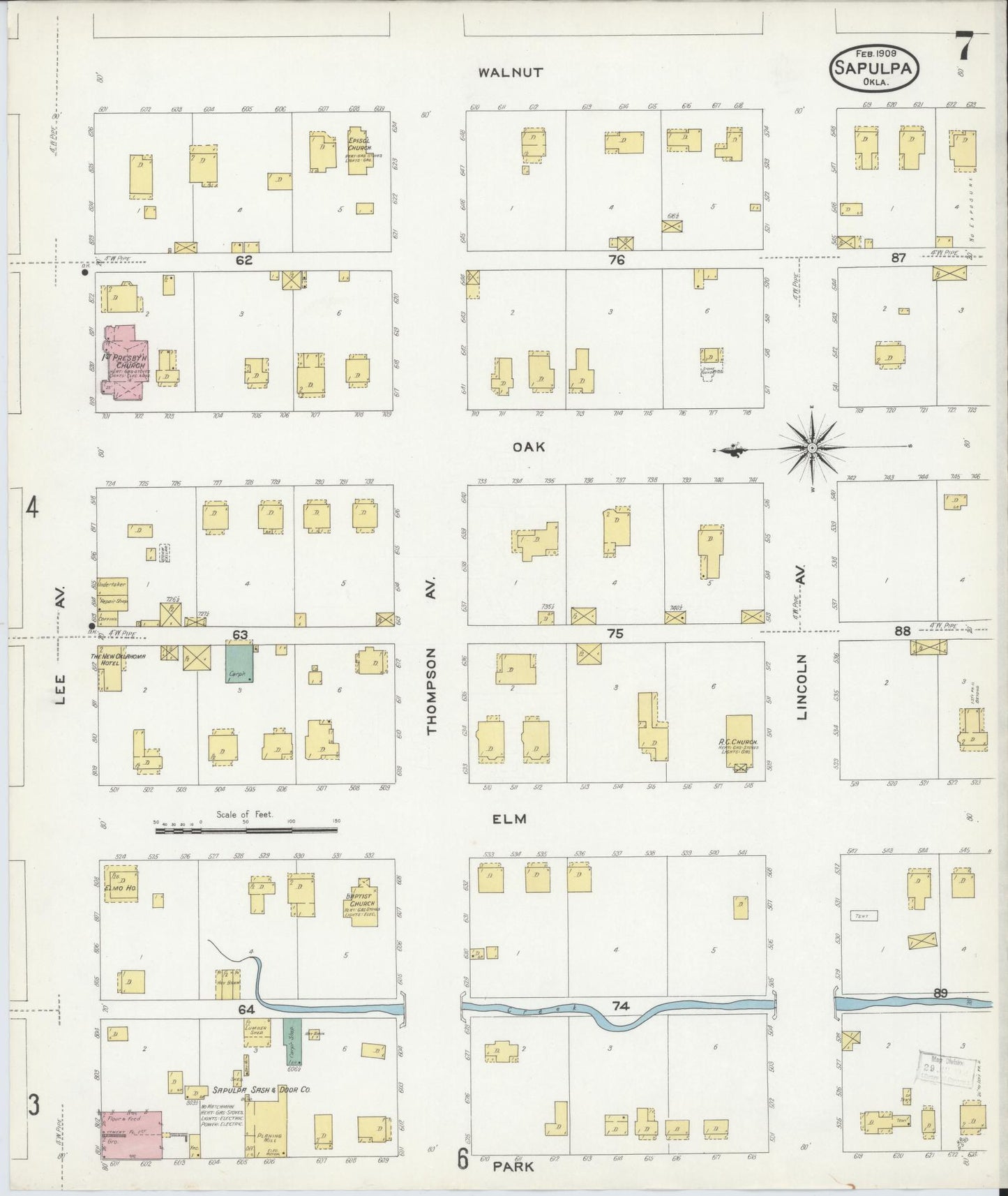 Sanborn Fire Insurance Map from Sapulpa, Creek County, Oklahoma (1909), Sheet #0007 - Complete Map Set gallery image, historic Sanborn map, vintage wall art, Oklahoma Oklahoma