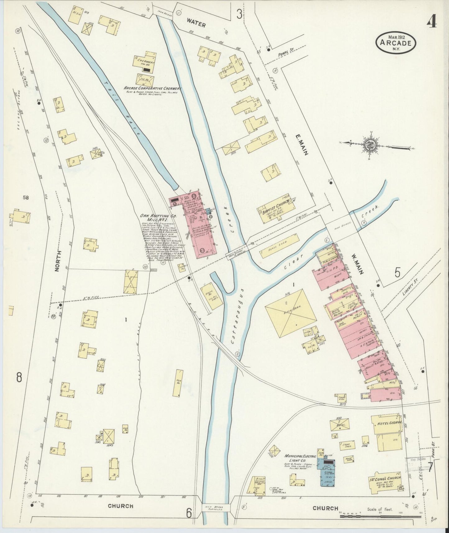 Sanborn Fire Insurance Map from Arcade, Wyoming County, New York (1912), Sheet #0004 - Historic Sanborn Fire Insurance Map Print, vintage old map wall art, antique decor, genealogy gift, Arcade Wyoming map