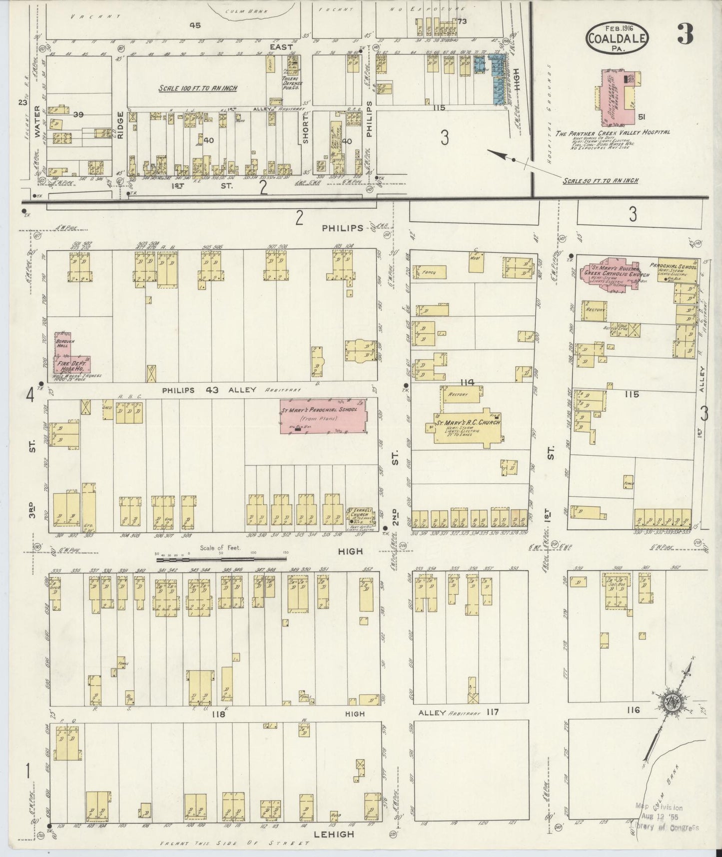 Sanborn Fire Insurance Map from Coaldale, Schuylkill County, Pennsylvania (1916), Sheet #0003 - Historic Sanborn Fire Insurance Map Print, vintage old map wall art, antique decor, genealogy gift, Pennsylvania Pennsylvania map