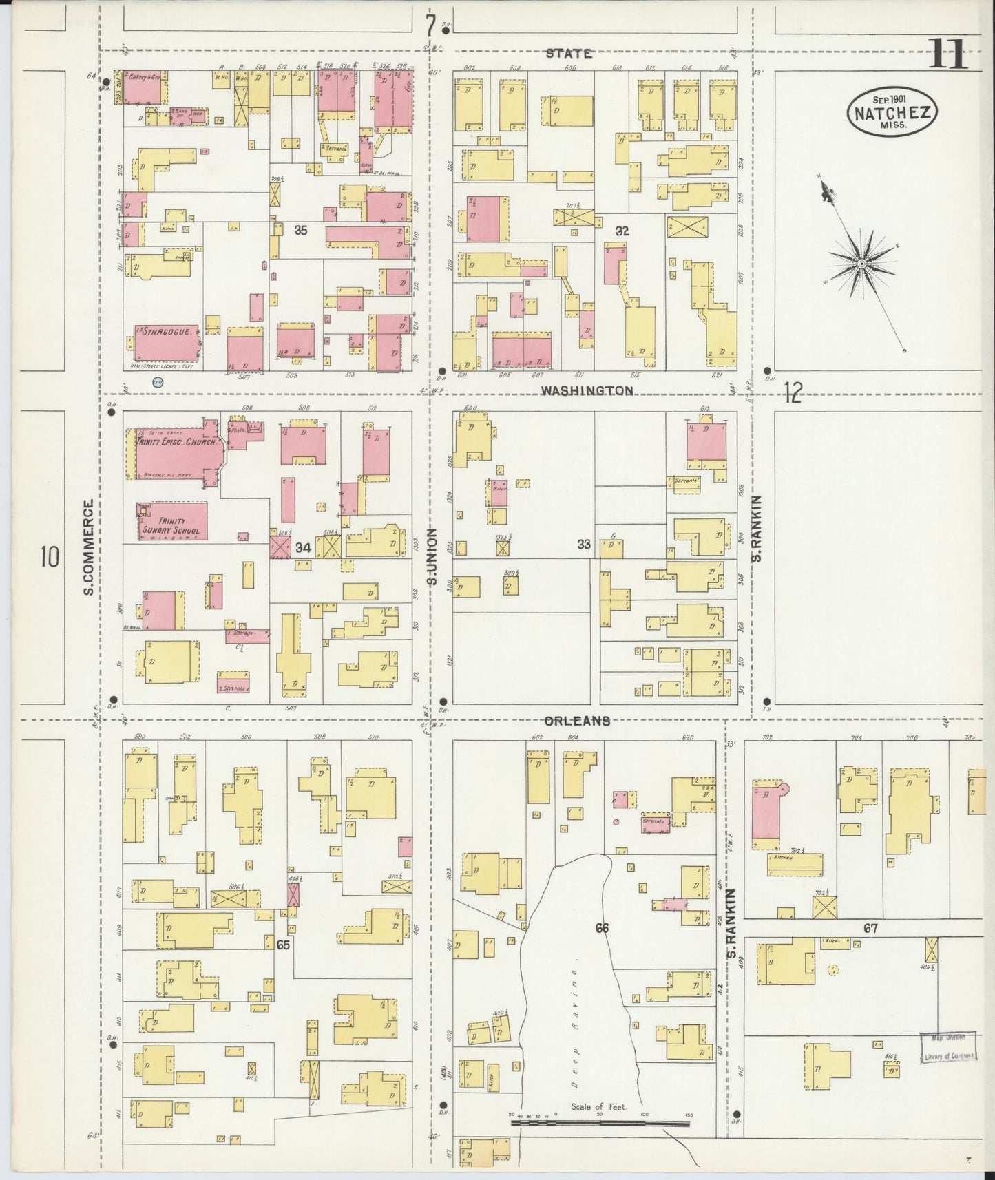 Sanborn Fire Insurance Map from Natchez, Adams County, Mississippi (1901), Sheet #0011 - Historic Sanborn Fire Insurance Map Print, vintage old map wall art, antique decor, genealogy gift, Mississippi Mississippi map