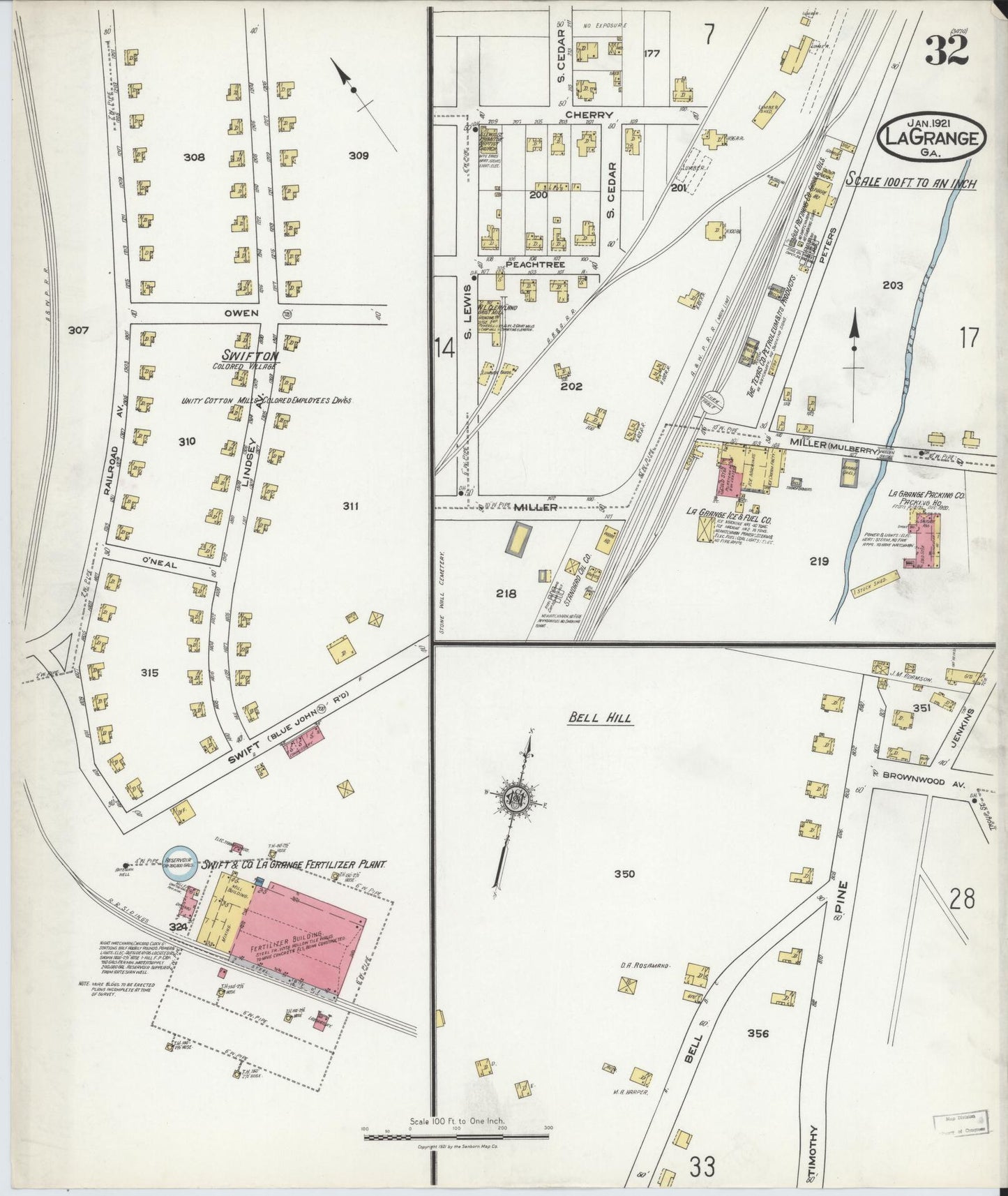Sanborn Fire Insurance Map from La Grange, Troup County, Georgia (1921), Sheet #0032 - Historic Sanborn Fire Insurance Map Print, vintage old map wall art, antique decor, genealogy gift, Georgia Georgia map