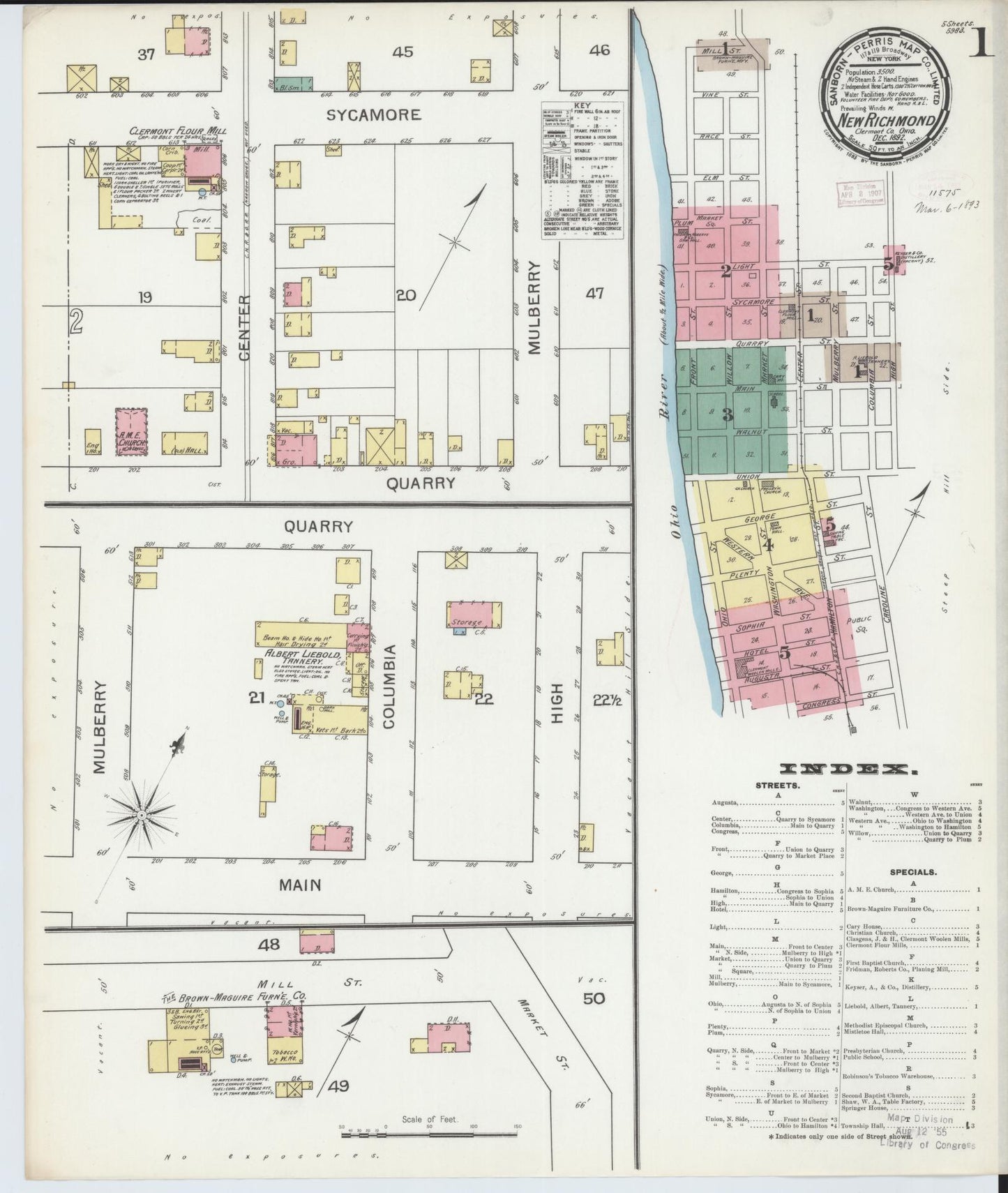 Sanborn Fire Insurance Map from New Richmond, Clermont County, Ohio (1892), Sheet #0001 - Historic Sanborn Fire Insurance Map Print, vintage old map wall art, antique decor, genealogy gift, Ohio Ohio map