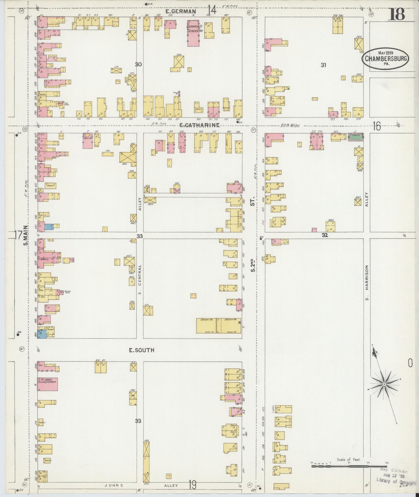 Sanborn Fire Insurance Map from Chambersburg, Franklin County, Pennsylvania (1899), Sheet #0018 - Historic Sanborn Fire Insurance Map Print, vintage old map wall art, antique decor, genealogy gift, Pennsylvania Pennsylvania map