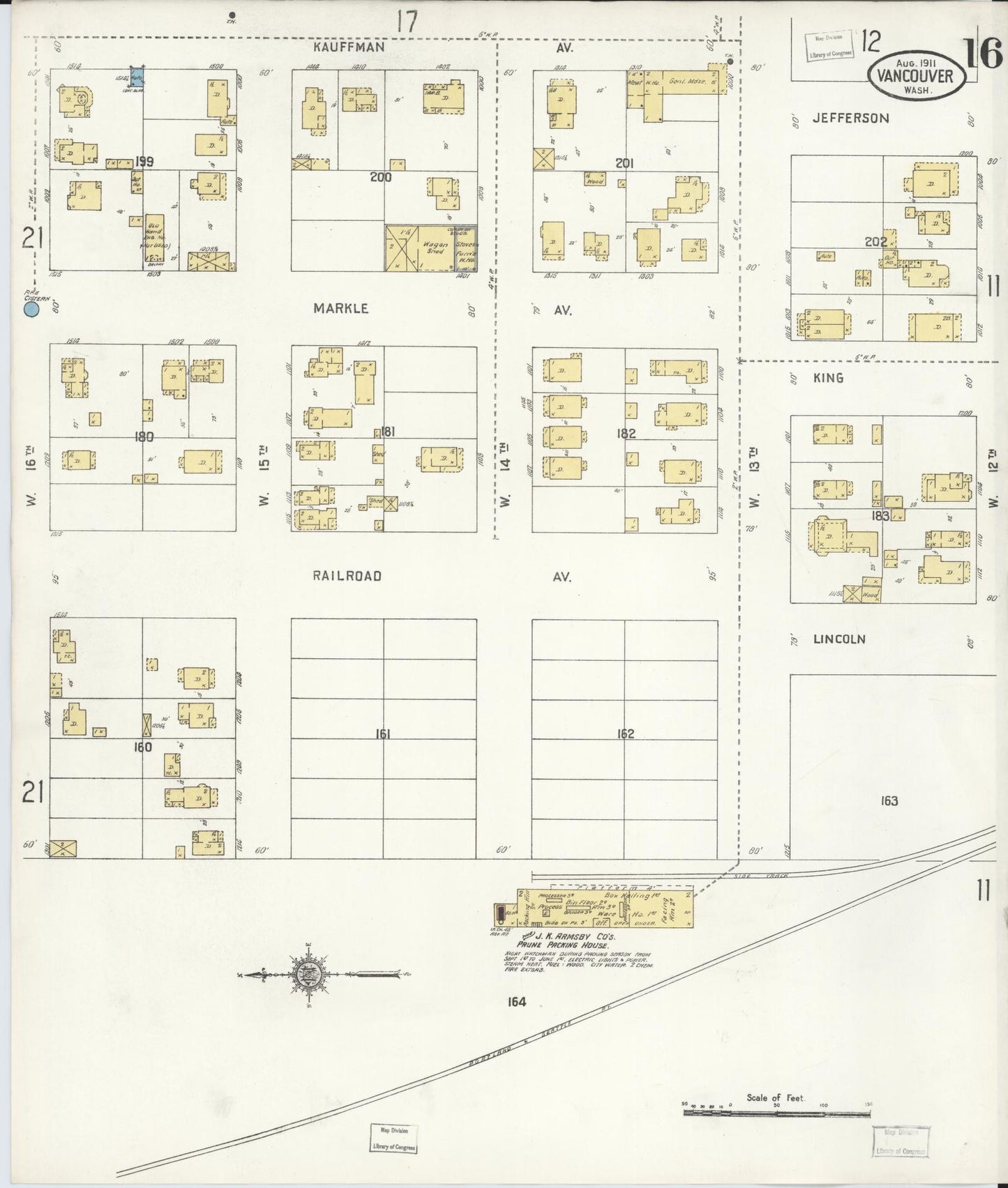 Sanborn Fire Insurance Map from Vancouver, Clark County, Washington (1911), Sheet #0016 - Historic Sanborn Fire Insurance Map Print, vintage old map wall art, antique decor, genealogy gift, Washington Washington map