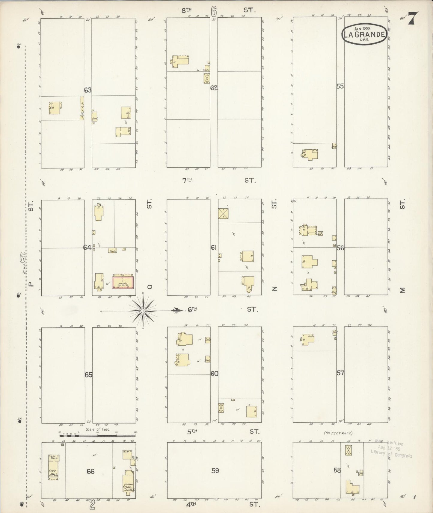 Sanborn Fire Insurance Map from La Grande, Union County, Oregon (1893), Sheet #0007 - Historic Sanborn Fire Insurance Map Print, vintage old map wall art, antique decor, genealogy gift, Oregon Oregon map