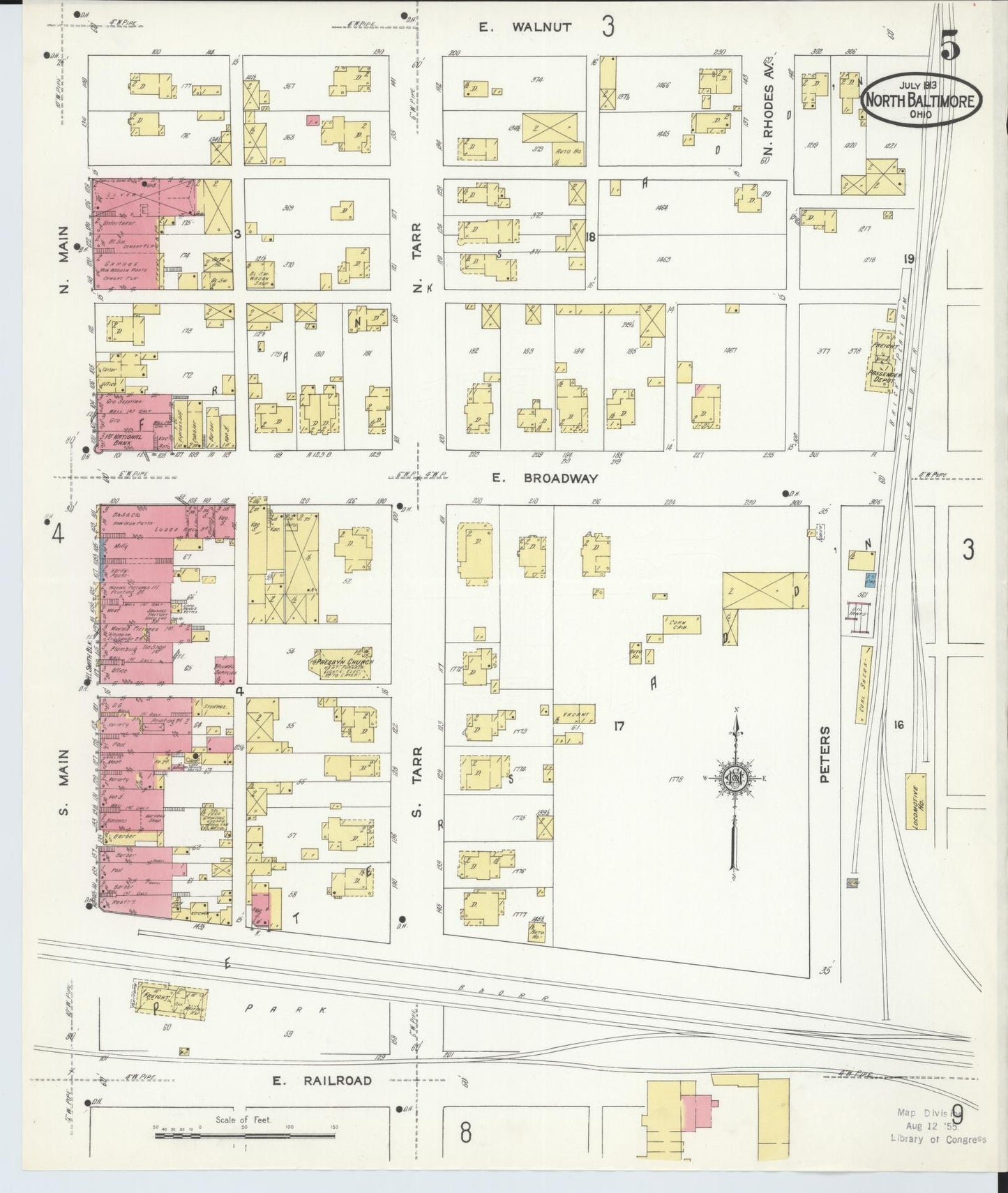 Sanborn Fire Insurance Map from North Baltimore, Wood County, Ohio (1913), Sheet #0005 - Historic Sanborn Fire Insurance Map Print, vintage old map wall art, antique decor, genealogy gift, Ohio Ohio map