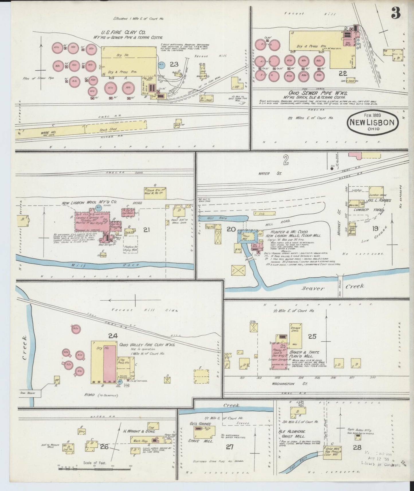 Sanborn Fire Insurance Map from New Lisbon, Columbiana County, Ohio (1893), Sheet #0003 - Historic Sanborn Fire Insurance Map Print, vintage old map wall art, antique decor, genealogy gift, Ohio Ohio map