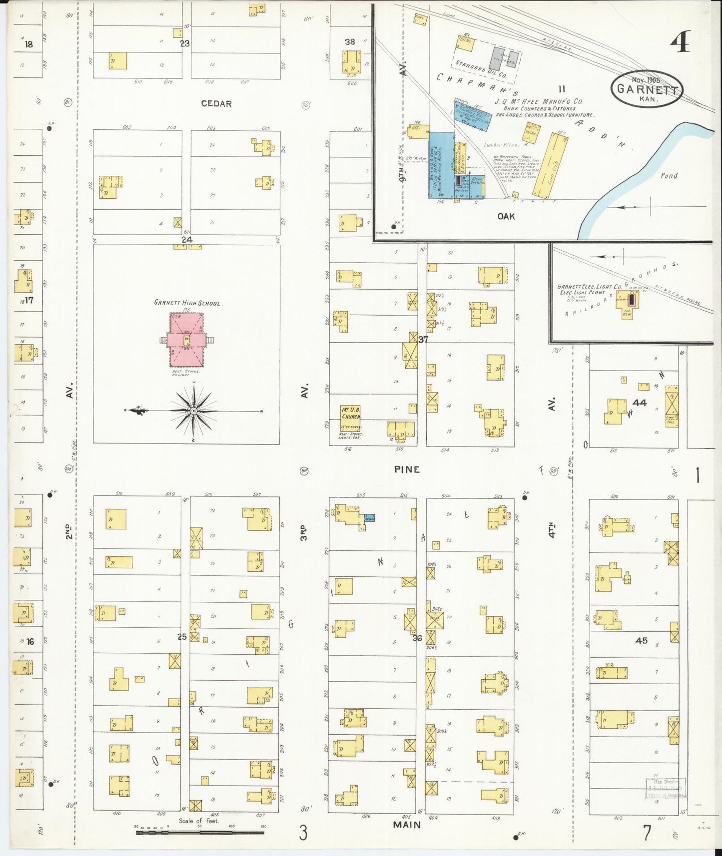 Sanborn Fire Insurance Map from Garnett, Anderson County, Kansas (1905), Sheet #0004 - Historic Sanborn Fire Insurance Map Print, vintage old map wall art, antique decor, genealogy gift, Kansas Kansas map