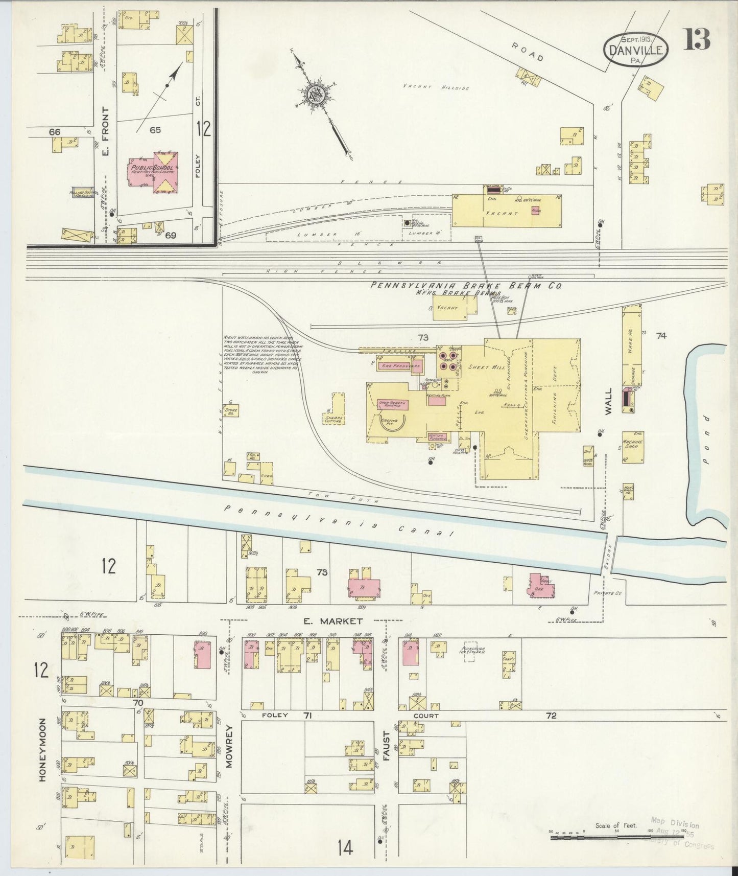 Sanborn Fire Insurance Map from Danville, Montour County, Pennsylvania (1913), Sheet #0013 - Historic Sanborn Fire Insurance Map Print, vintage old map wall art, antique decor, genealogy gift, Pennsylvania Pennsylvania map