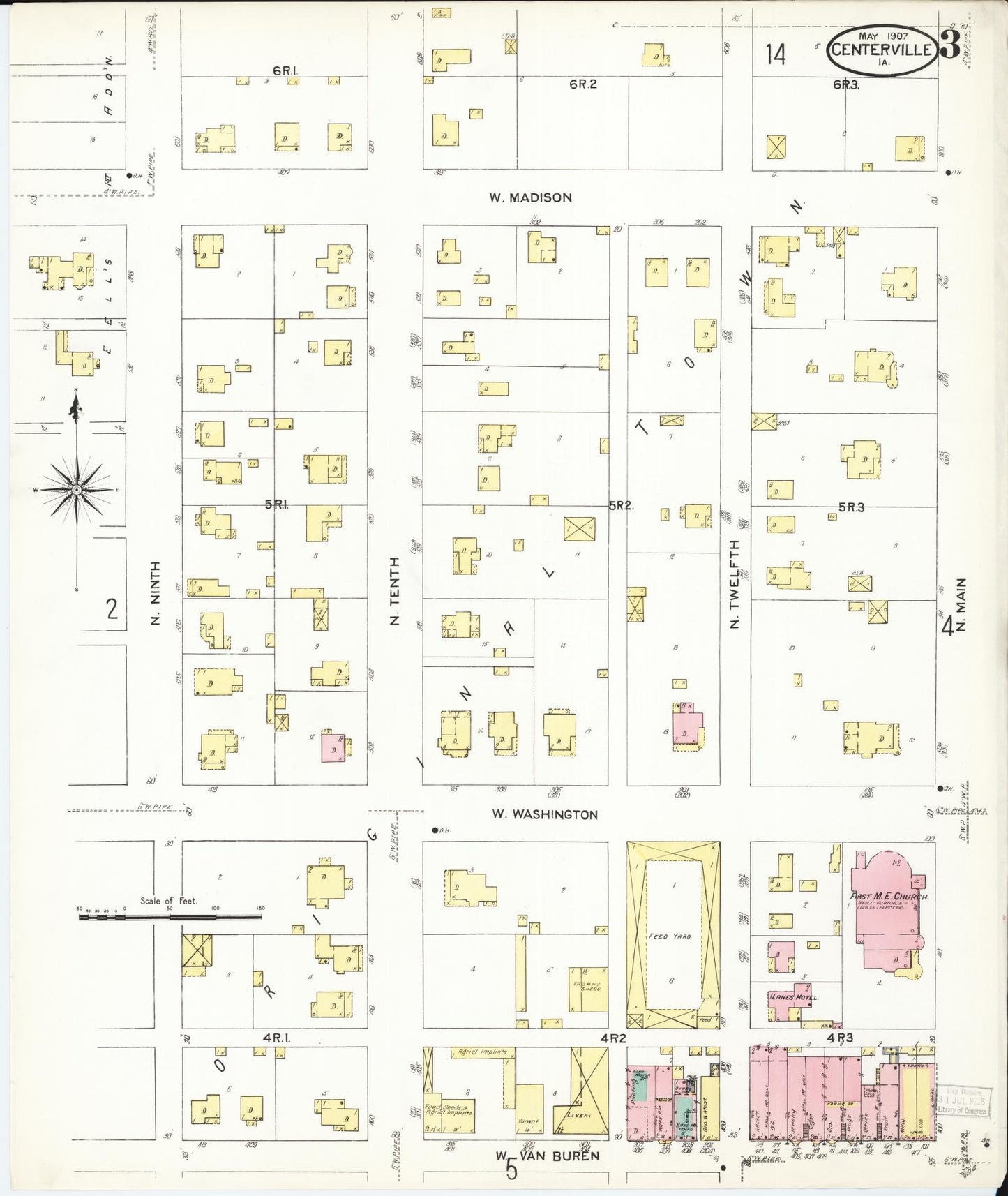 Sanborn Fire Insurance Map from Centerville, Appanoose County, Iowa (1907), Sheet #0003 - Historic Sanborn Fire Insurance Map Print, vintage old map wall art