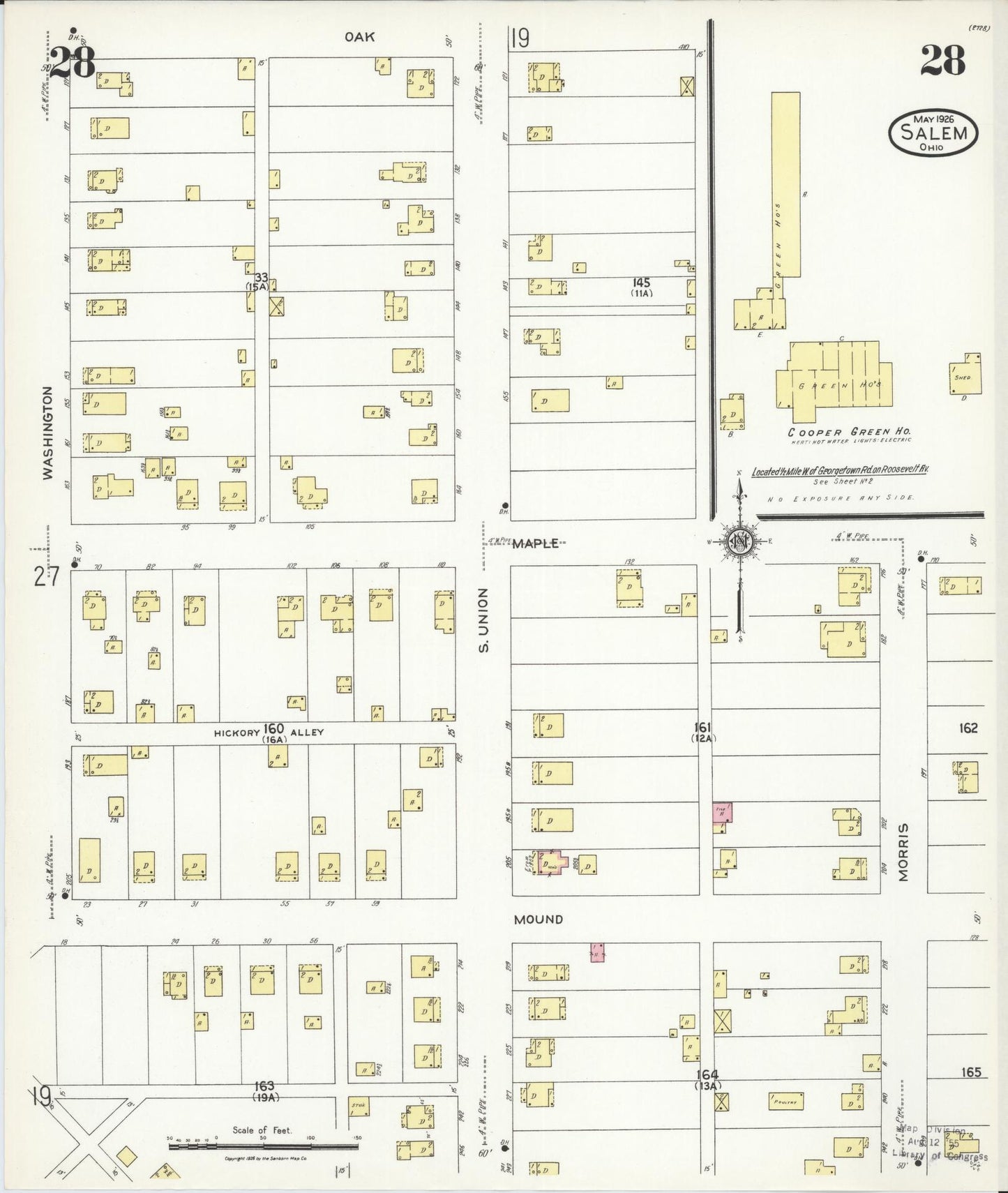 Sanborn Fire Insurance Map from Salem, Columbiana County, Ohio (1926), Sheet #0028 - Historic Sanborn Fire Insurance Map Print, vintage old map wall art, antique decor, genealogy gift, Ohio Ohio map
