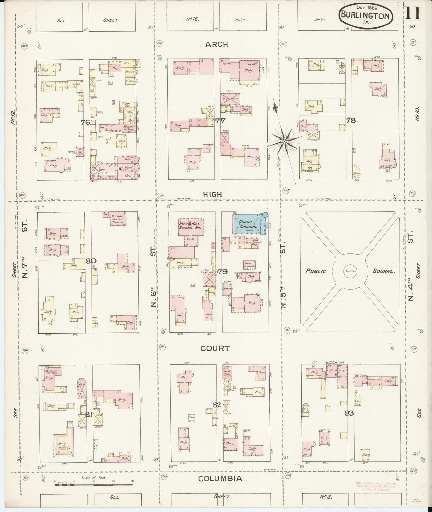 Sanborn Fire Insurance Map from Burlington, Des Moines County, Iowa (1888), Sheet #0011 - Historic Sanborn Fire Insurance Map Print, vintage old map wall art