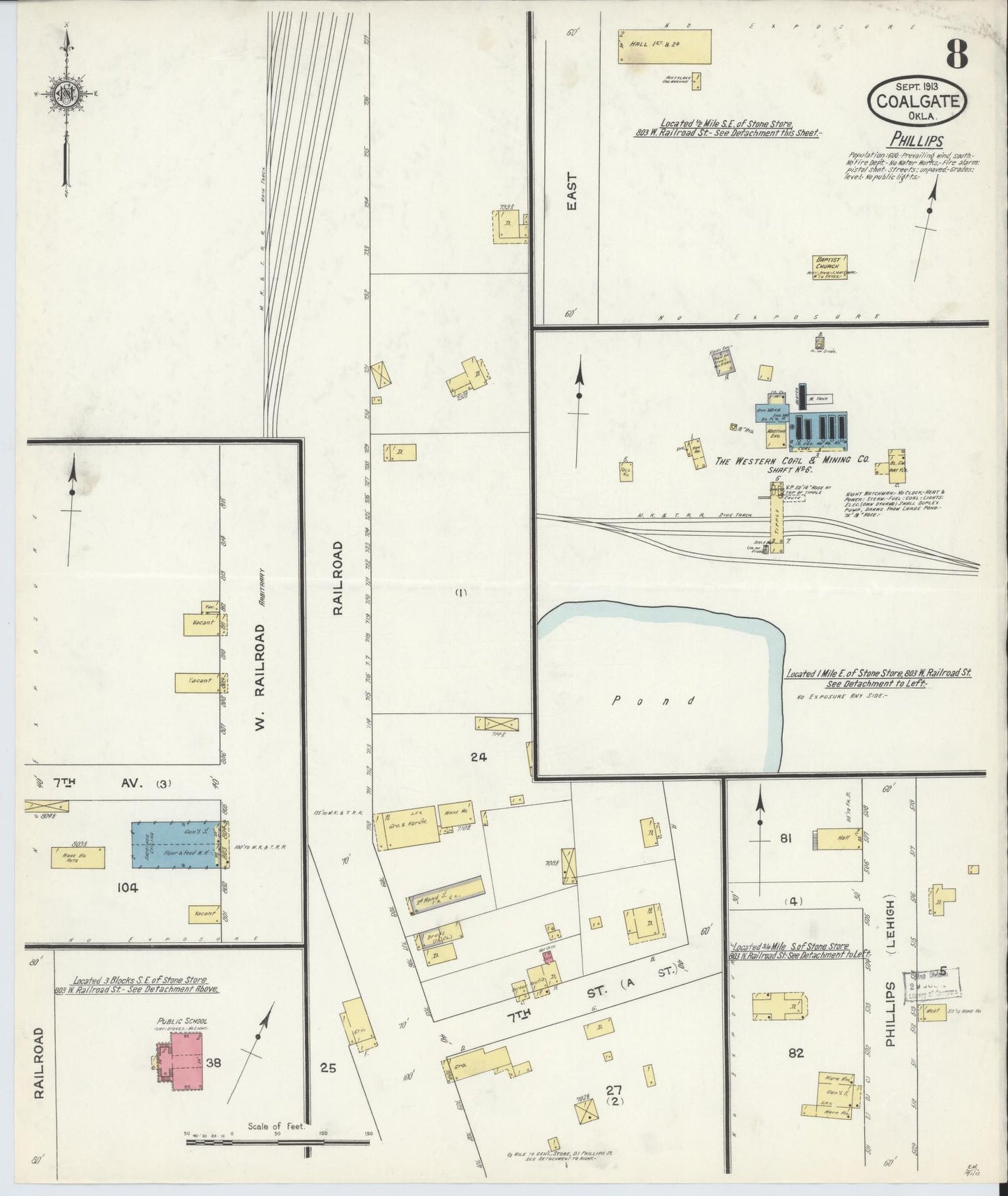 Sanborn Fire Insurance Map from Coalgate, Coal County, Oklahoma (1913), Sheet #0008 - Historic Sanborn Fire Insurance Map Print, vintage old map wall art, antique decor, genealogy gift, Oklahoma Oklahoma map