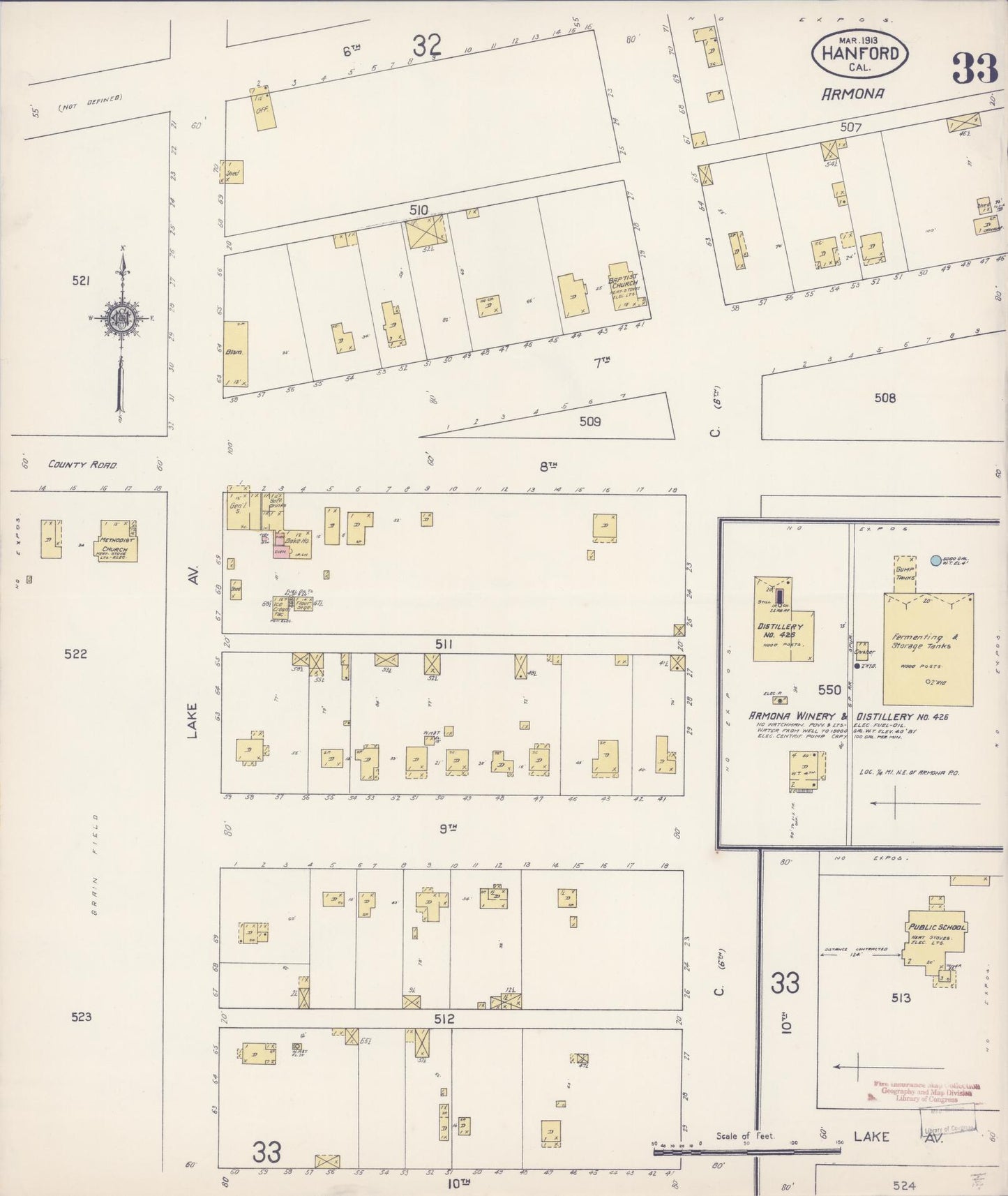 Sanborn Fire Insurance Map from Hanford, Kings County, California (1913), Sheet #0033 - Historic Sanborn Fire Insurance Map Print, vintage old map wall art, antique decor, genealogy gift, California California map