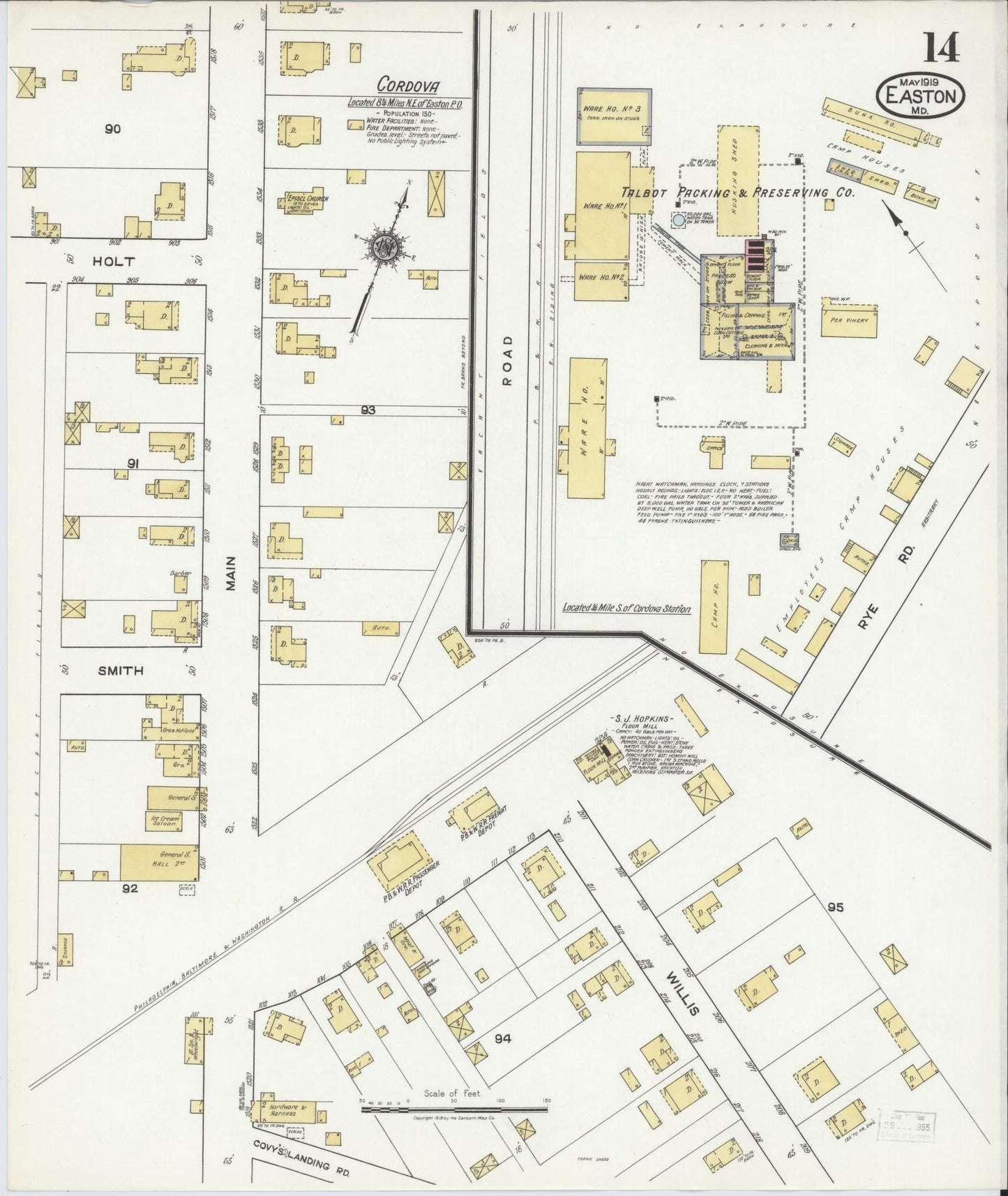 Talbot, Maryland - 1919 - Sanborn Fire Insurance Map, Sheet #0014 - Historic Sanborn Fire Insurance Map Print, Talbot Maryland 1919 0014 vintage old map wall art