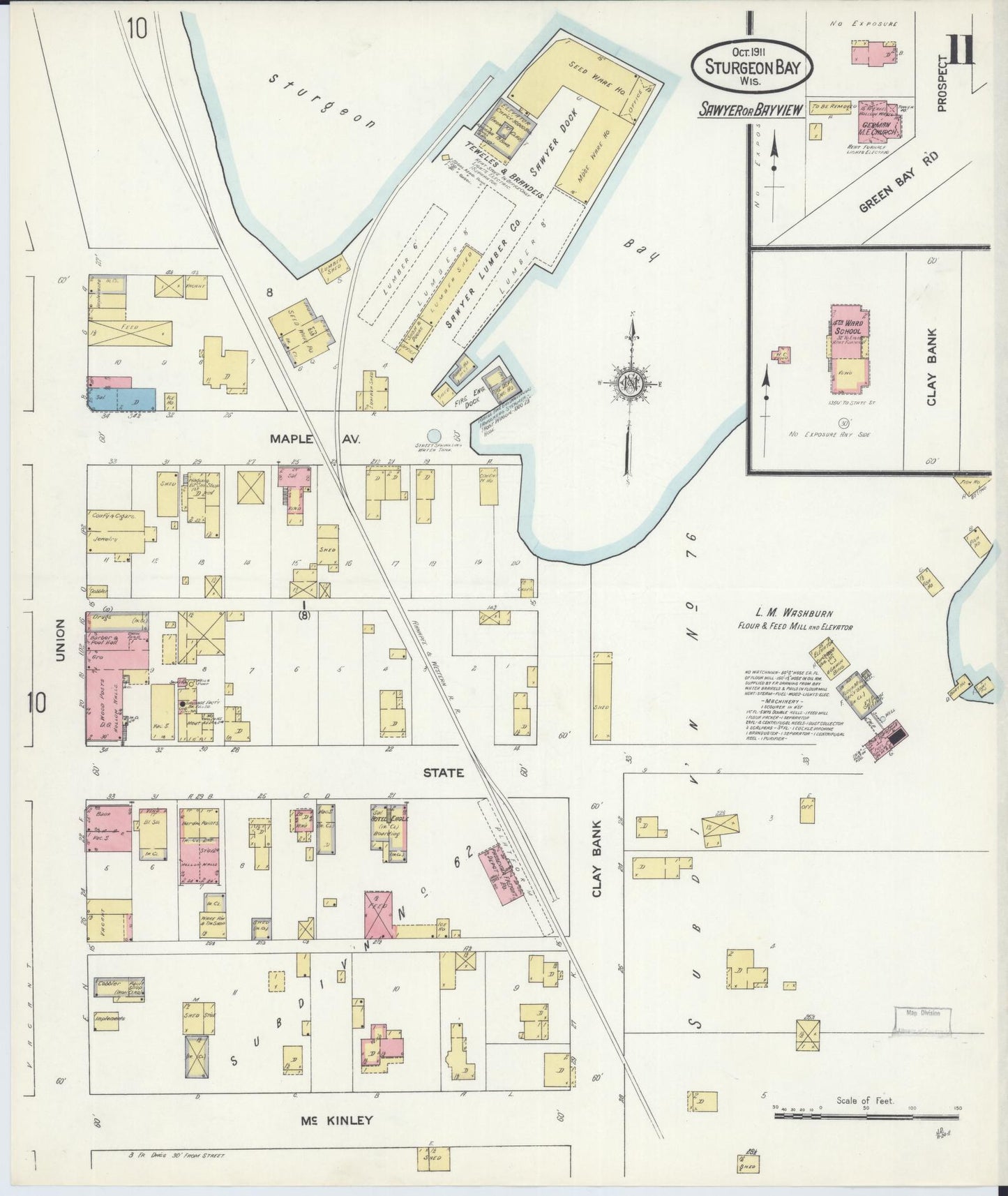 Sanborn Fire Insurance Map from Sturgeon Bay, Door County, Wisconsin (1911), Sheet #0011 - Historic Sanborn Fire Insurance Map Print, vintage old map wall art, antique decor, genealogy gift, Wisconsin Wisconsin map