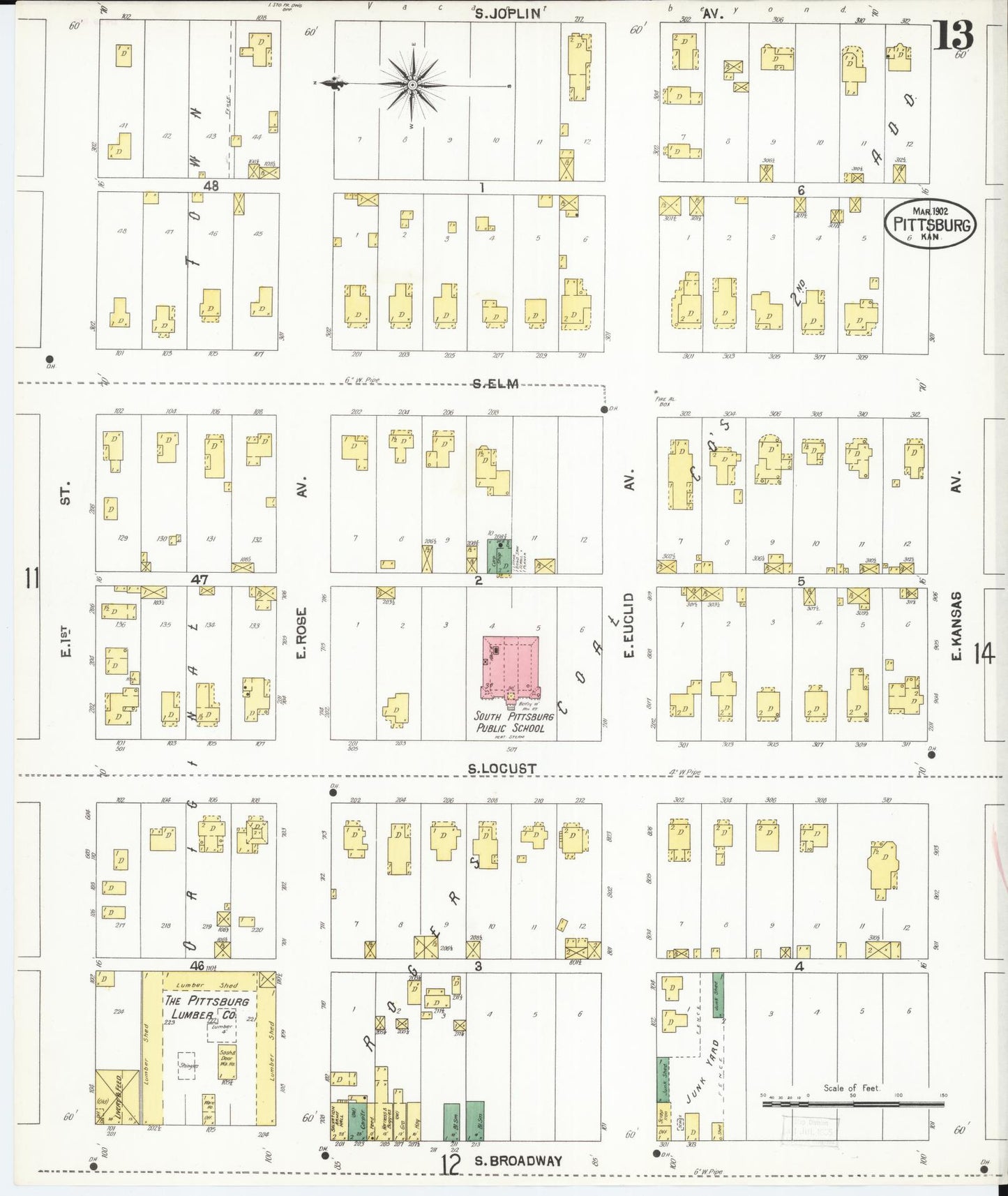 Sanborn Fire Insurance Map from Pittsburg, Crawford County, Kansas (1902), Sheet #0013 - Historic Sanborn Fire Insurance Map Print, vintage old map wall art, antique decor, genealogy gift, Kansas Kansas map