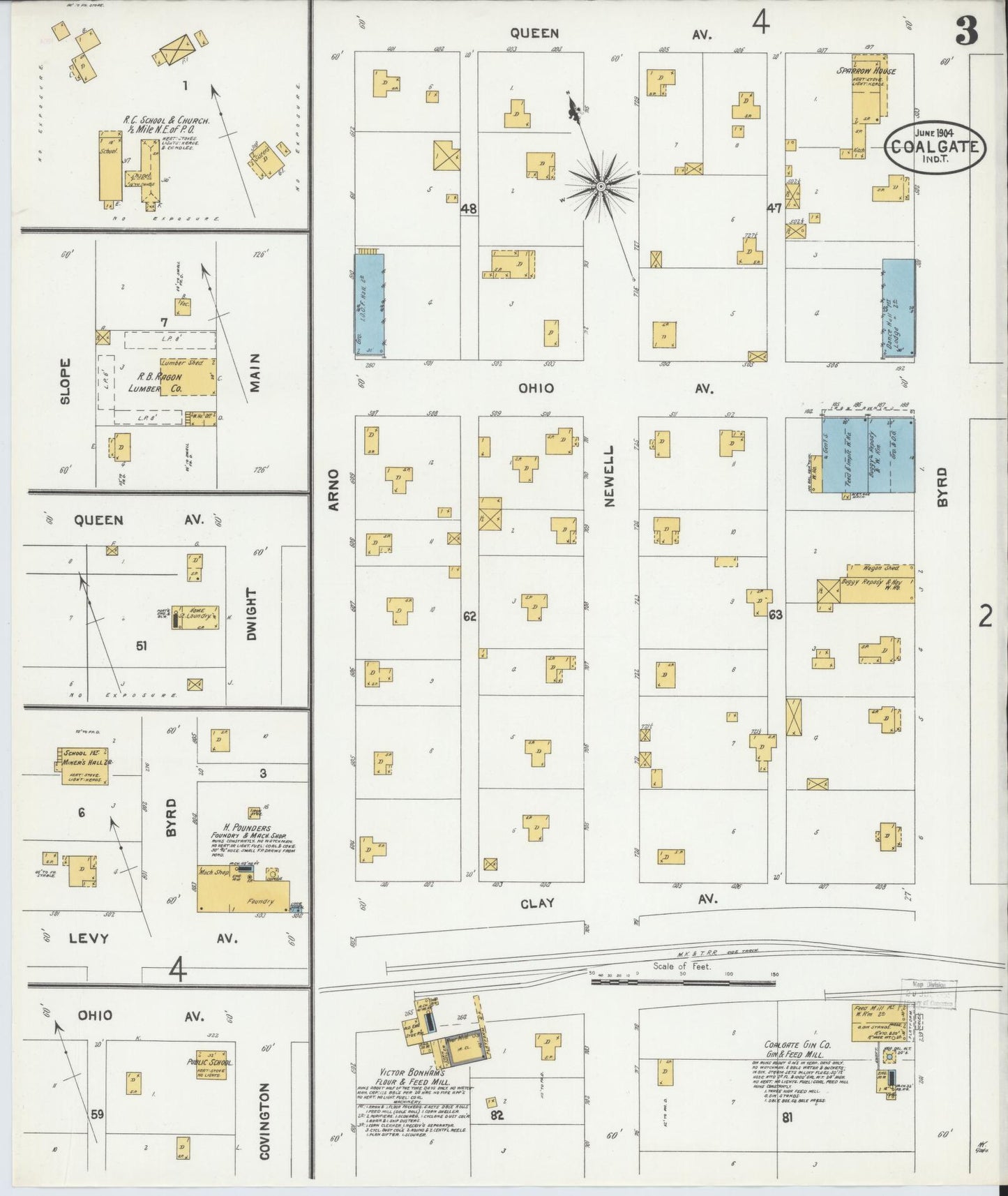 Sanborn Fire Insurance Map from Coalgate, Coal County, Oklahoma (1904), Sheet #0003 - Historic Sanborn Fire Insurance Map Print, vintage old map wall art, antique decor, genealogy gift, Oklahoma Oklahoma map