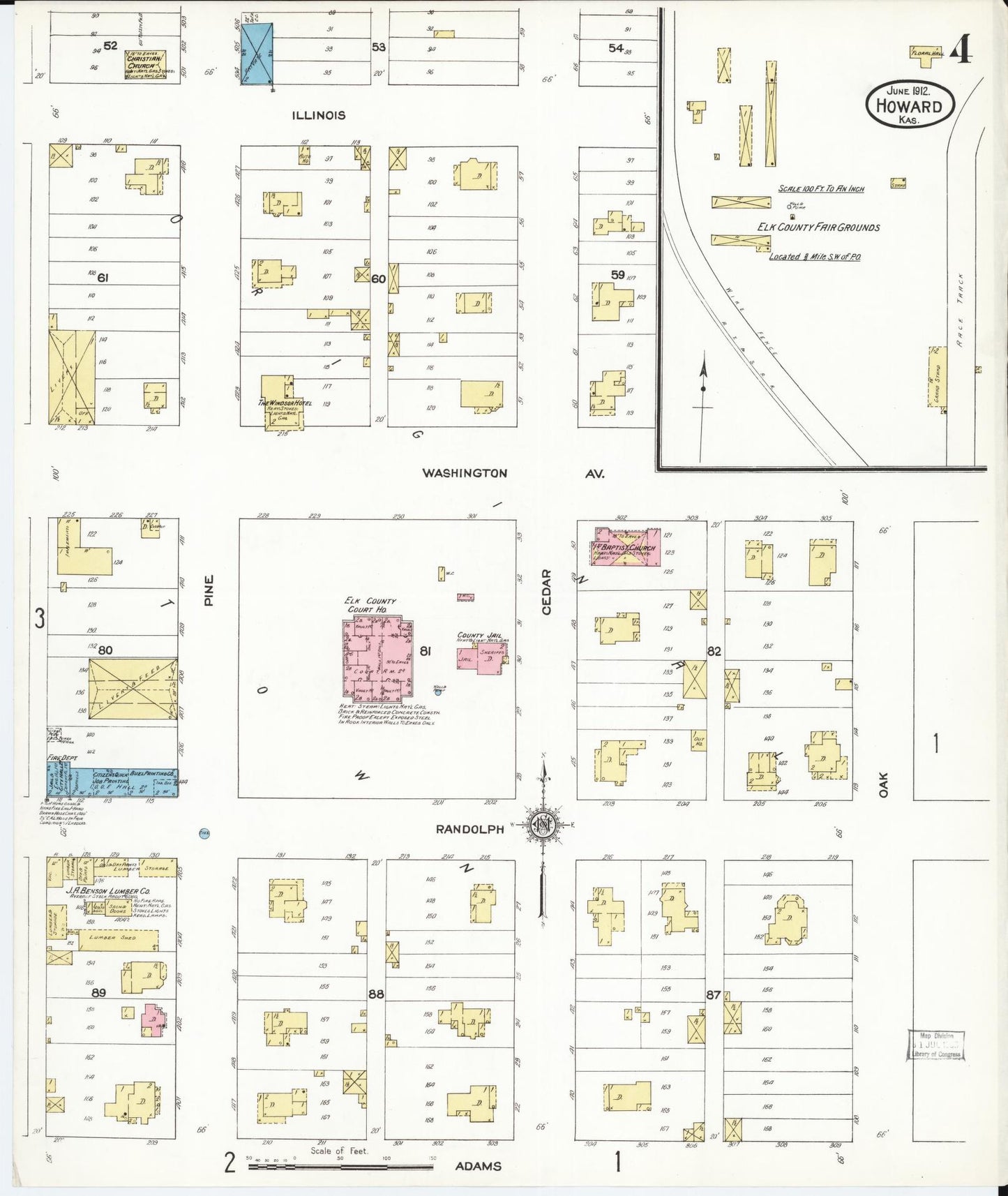 Sanborn Fire Insurance Map from Howard, Elk County, Kansas (1912), Sheet #0004 - Historic Sanborn Fire Insurance Map Print, vintage old map wall art, antique decor, genealogy gift, Kansas Kansas map