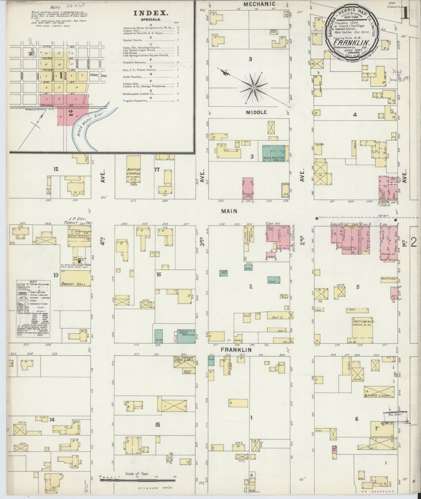 Sanborn Fire Insurance Map from Franklin, Independent Cities, Virginia. (1897) – Historic Sanborn Fire Insurance Map Print