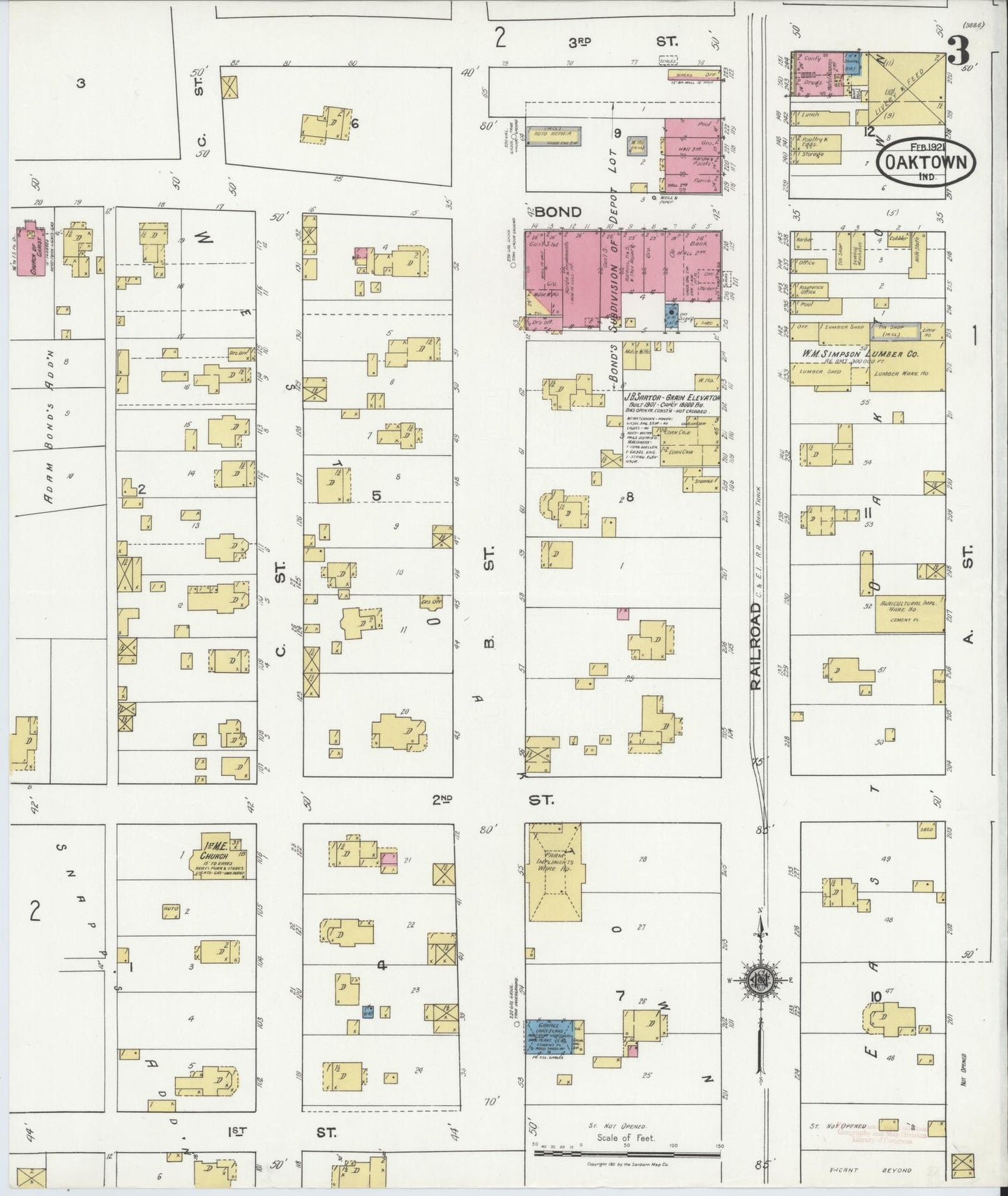 Sanborn Fire Insurance Map from Oaktown, Knox County, Indiana (1921), Sheet #0003 - Complete Map Set gallery image, historic Sanborn map, vintage wall art, Indiana Indiana