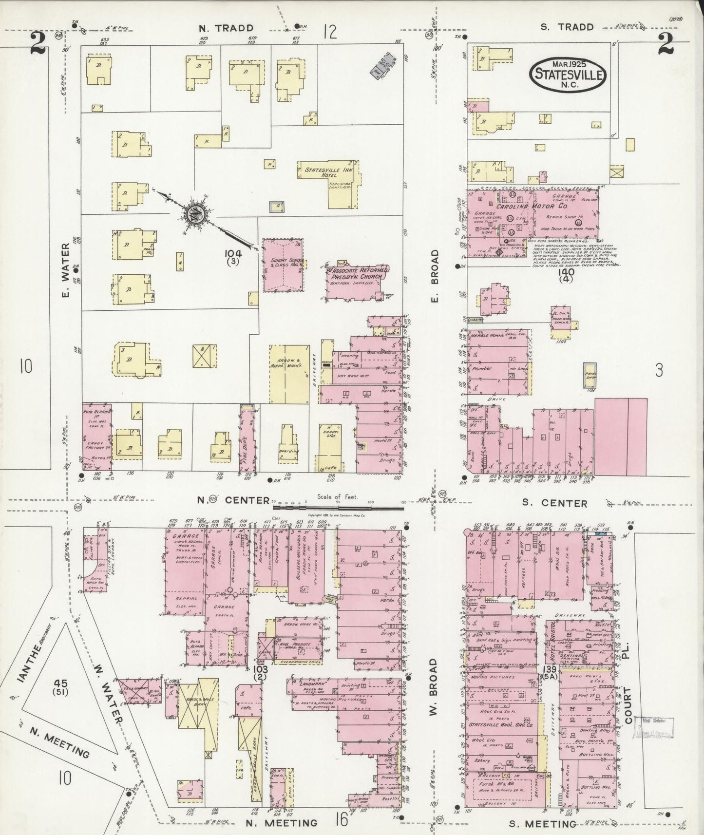 Sanborn Fire Insurance Map from Statesville, Iredell County, North Carolina (1925), Sheet #0002 - Historic Sanborn Fire Insurance Map Print, vintage old map wall art, antique decor, genealogy gift, North Carolina North Carolina map
