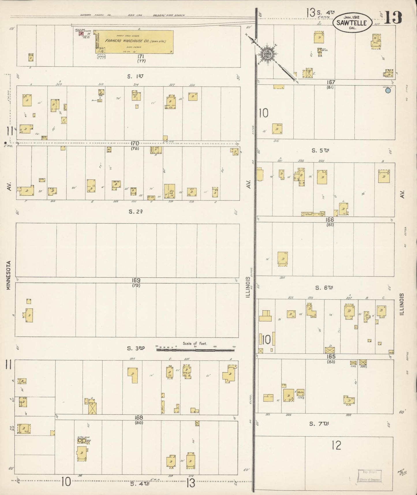 Sanborn Fire Insurance Map from Sawtelle, Los Angeles County, California (1912), Sheet #0013 - Complete Map Set gallery image, historic Sanborn map, vintage wall art, California California