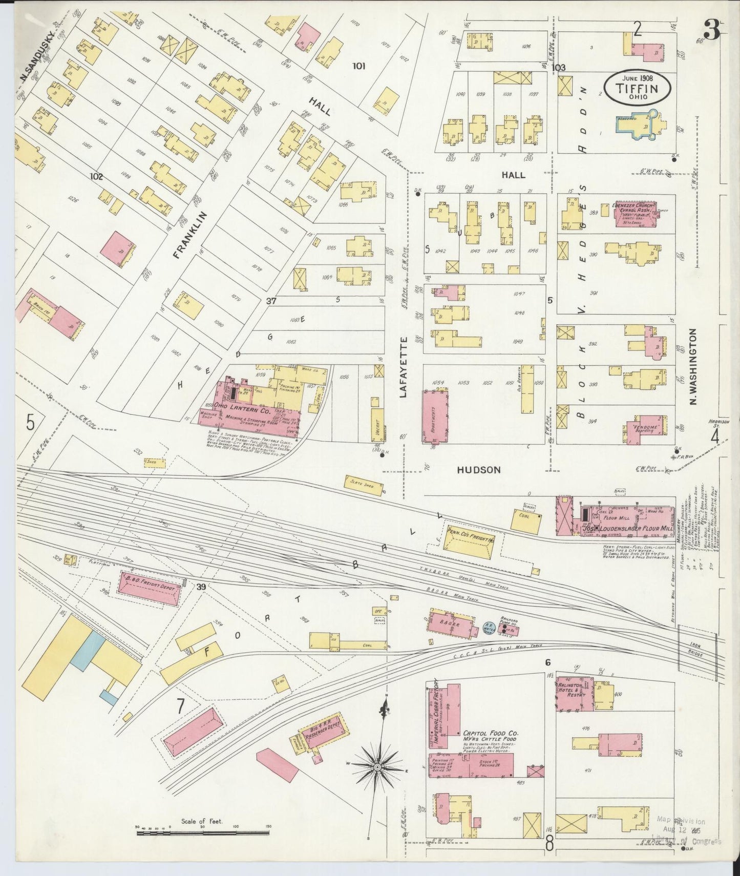 Sanborn Fire Insurance Map from Tiffin, Seneca County, Ohio (1908), Sheet #0003 - Historic Sanborn Fire Insurance Map Print, vintage old map wall art, antique decor, genealogy gift, Ohio Ohio map