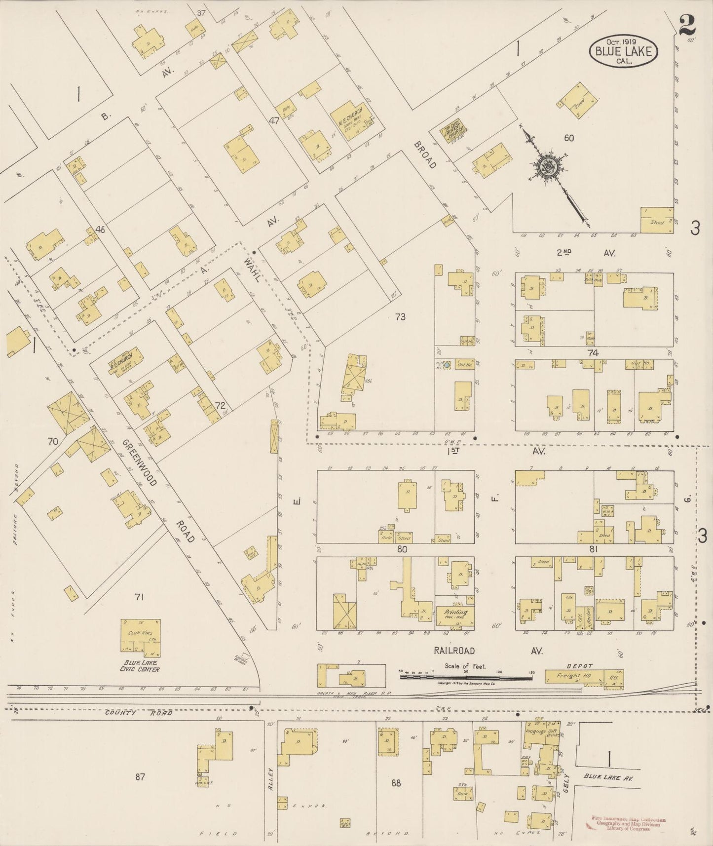 Sanborn Fire Insurance Map from Blue Lake, Humboldt County, California (1919), Sheet #0002 - Historic Sanborn Fire Insurance Map Print, vintage old map wall art, antique decor, genealogy gift, California California map