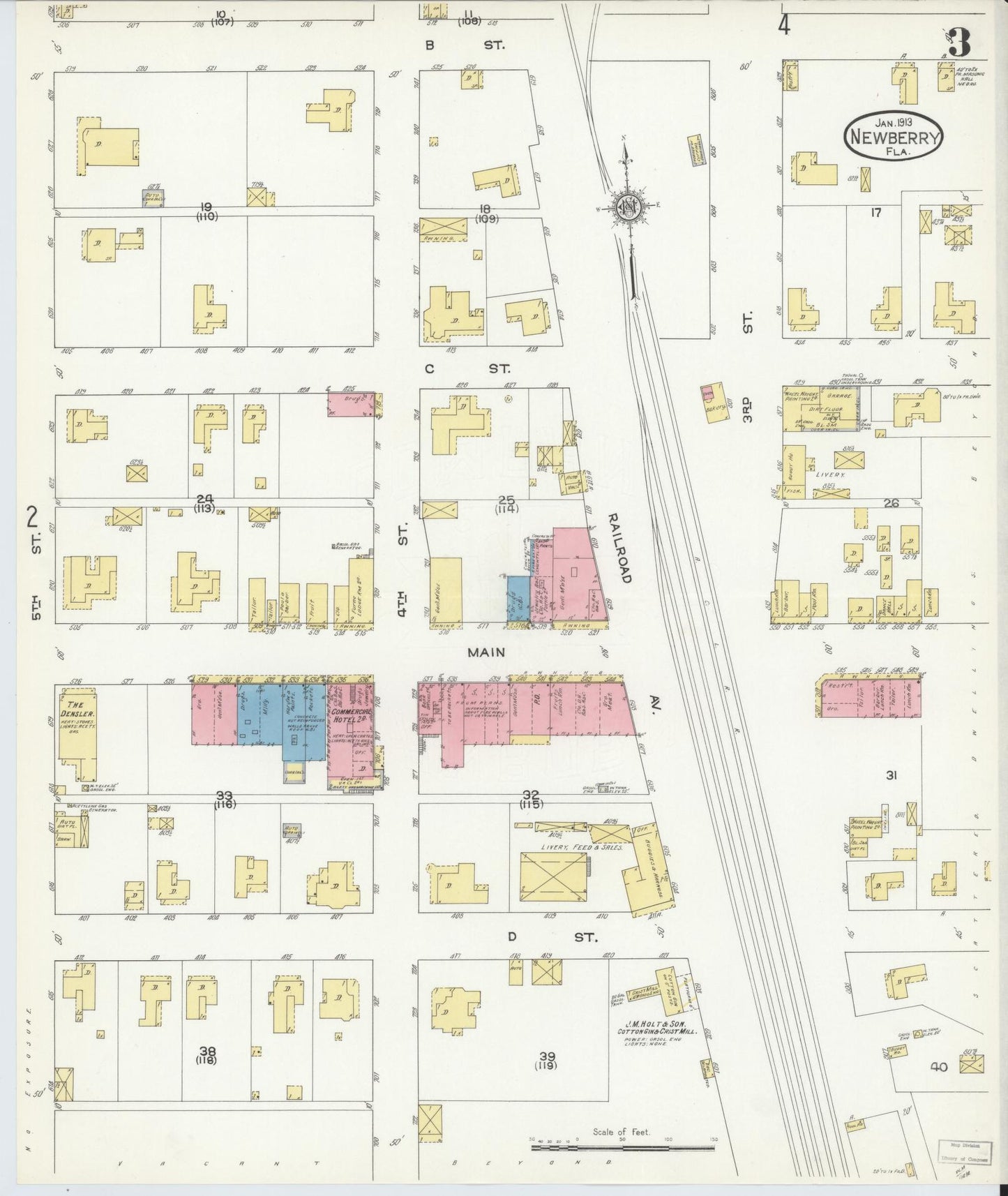 Sanborn Fire Insurance Map from Newberry, Alachua County, Florida (1913), Sheet #0003 - Historic Sanborn Fire Insurance Map Print, vintage old map wall art, antique decor, genealogy gift, Florida Florida map