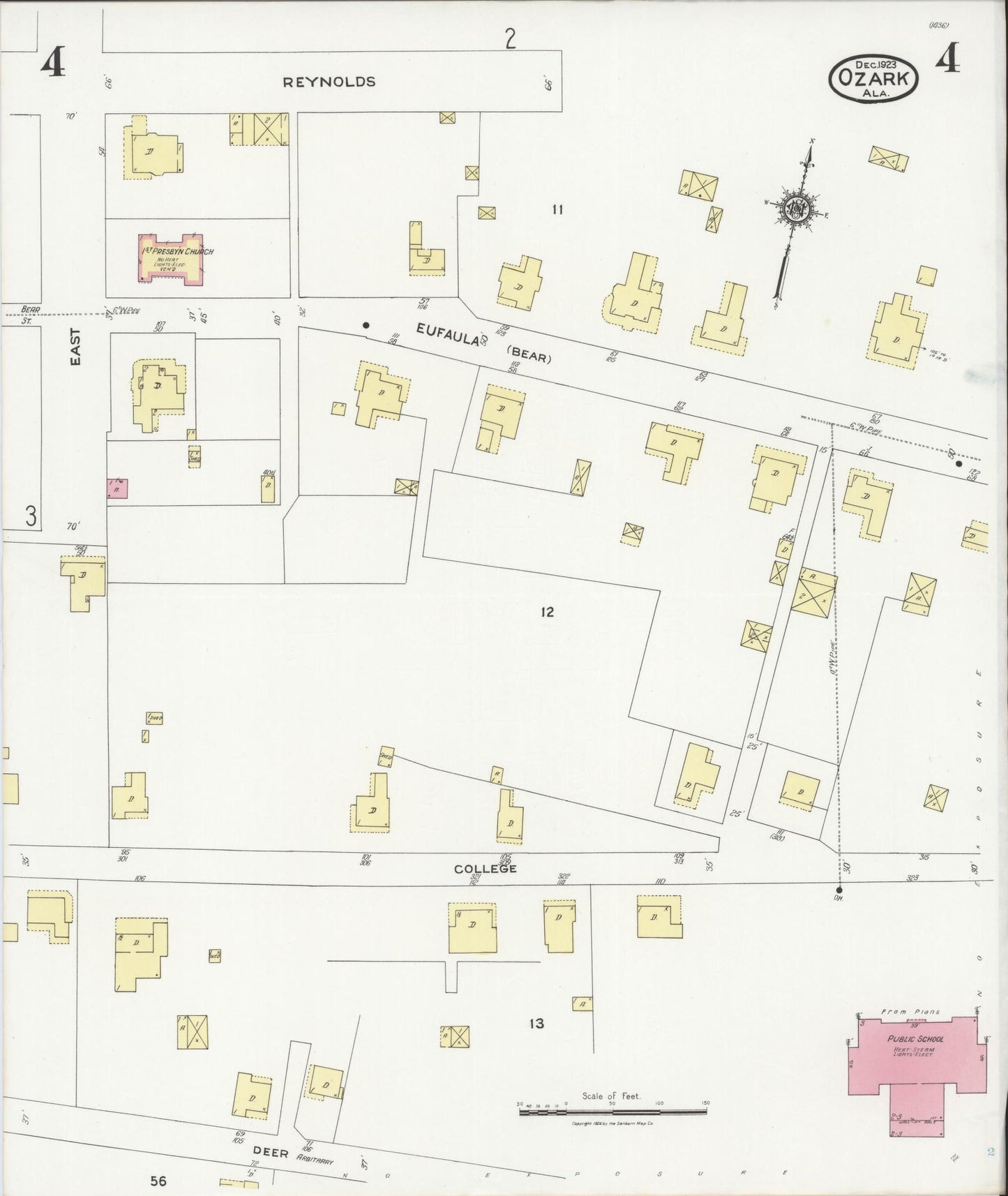 Sanborn Fire Insurance Map from Ozark, Dale County, Alabama (1923), Sheet #0004 - Historic Sanborn Fire Insurance Map Print, vintage old map wall art, antique decor, genealogy gift, Alabama Alabama map