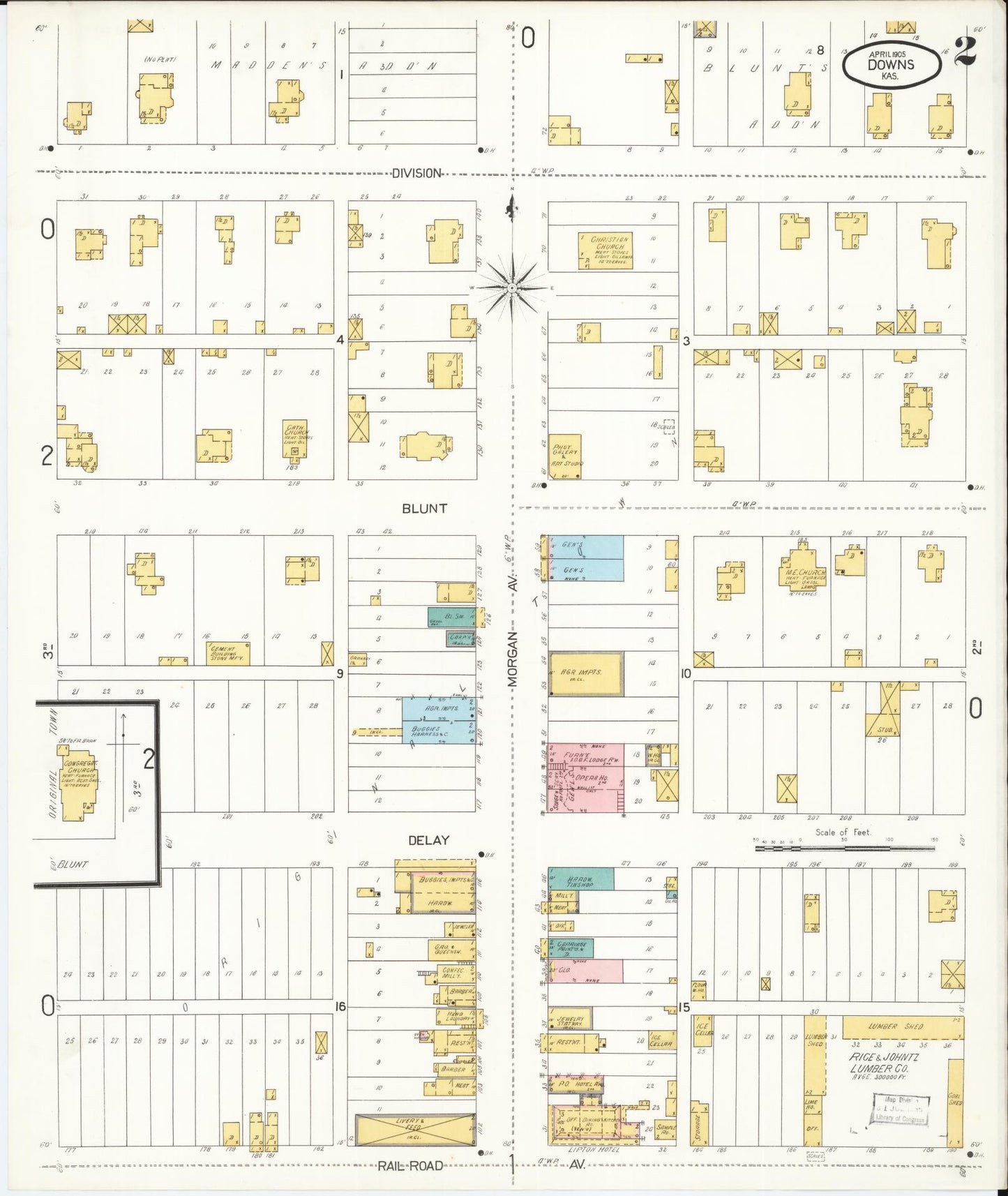 Sanborn Fire Insurance Map from Downs, Osborne County, Kansas (1905), Sheet #0002 - Historic Sanborn Fire Insurance Map Print, vintage old map wall art, antique decor, genealogy gift, Kansas Kansas map