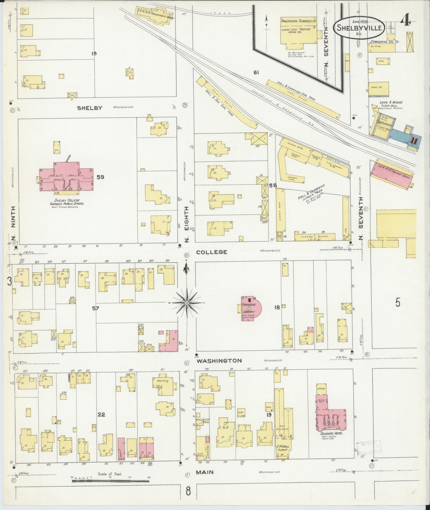 Sanborn Fire Insurance Map from Shelbyville, Shelby County, Kentucky (1909), Sheet #0004 - Historic Sanborn Fire Insurance Map Print, vintage old map wall art, antique decor, genealogy gift, Kentucky Kentucky map